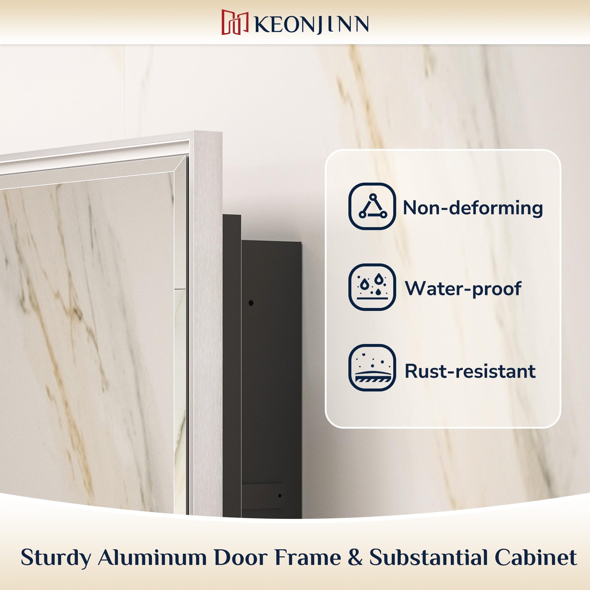 Keonjinn 29.8 x 31.9 Inch Silver Bathroom Medicine Cabinet with Mirror - Aluminum Alloy Frame, Beveled Edges, Recessed or Surface Mount - Modern Metal Medicine Cabinet for Bathroom Vanity - Perfect for Small Bathrooms, Powder Rooms & Home Decor