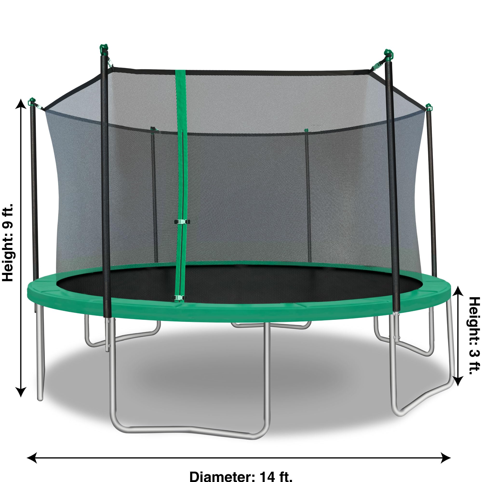 14ft Heavy Duty Round Trampoline with Rust-Resistant Galvanized Steel Frame & 6-Pole Safety Enclosure - ASTM Certified for Backyard Fun, Outdoor Exercise & Family Recreation (Green)