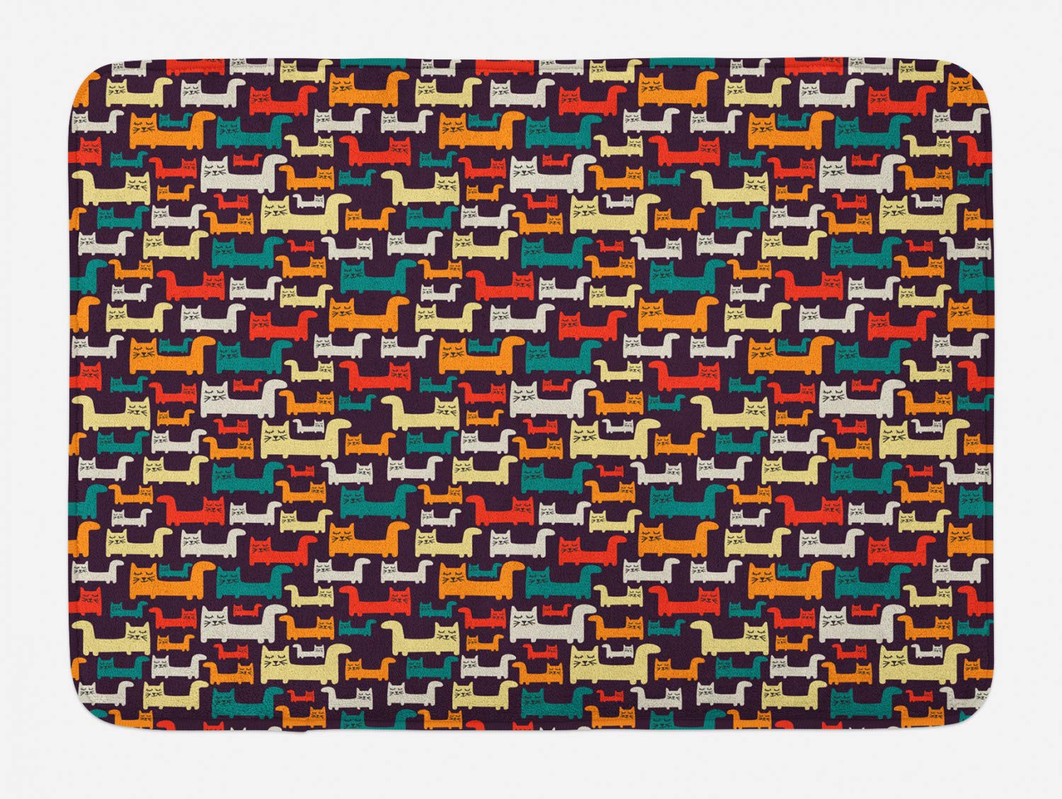 Ambesonne Non-Slip Plush Bath Mat - Cute Cartoon Cats Design, 30.2 x 20 Inches, Multicolor - Soft Bathroom Rug for Pets Lovers, Kids & Cozy Home Decor