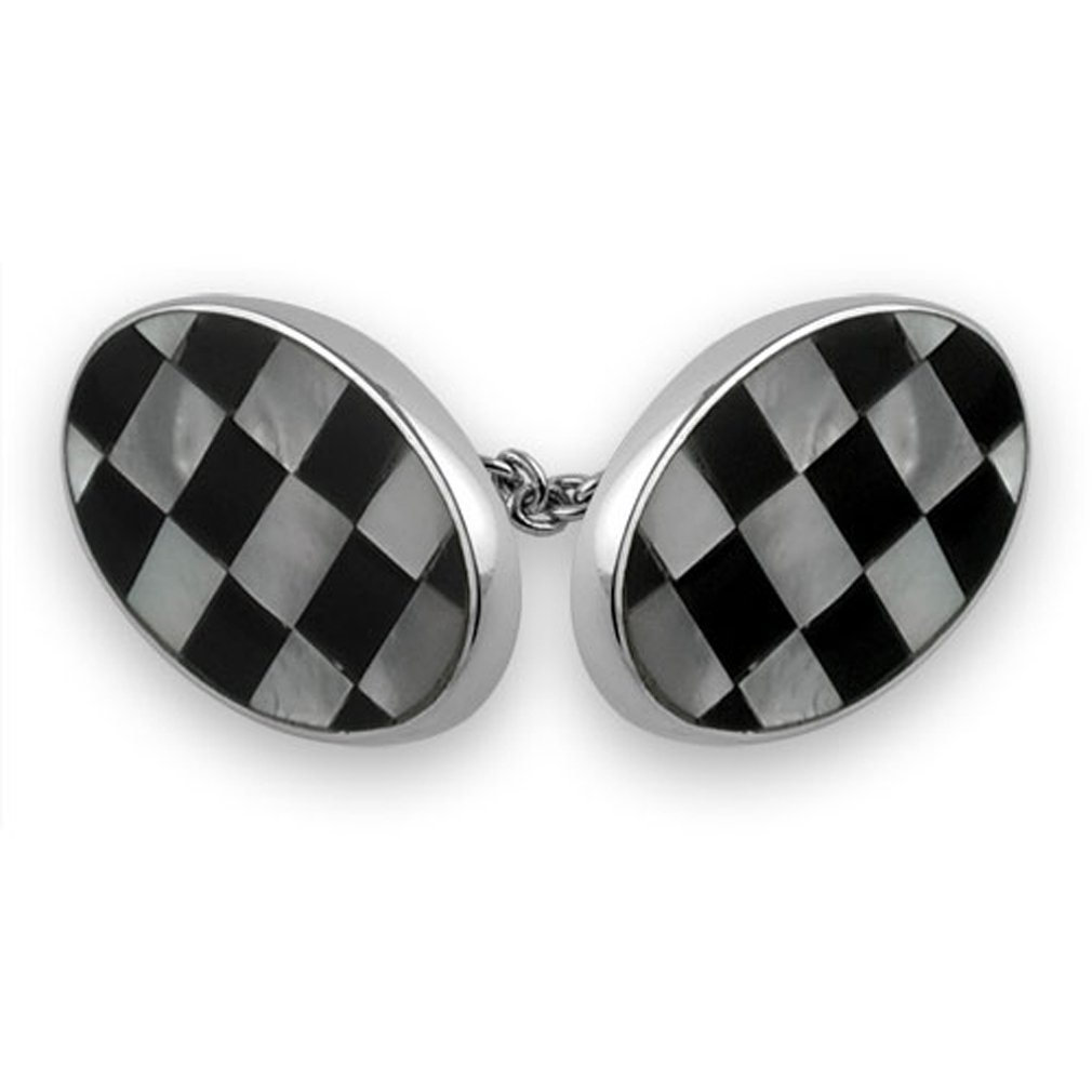Sterling Silver Mother of Pearl & Onyx Double-Sided Oval Cufflinks - Elegant Jewelry Gift for Men, Wedding, Prom & Formal Occasions