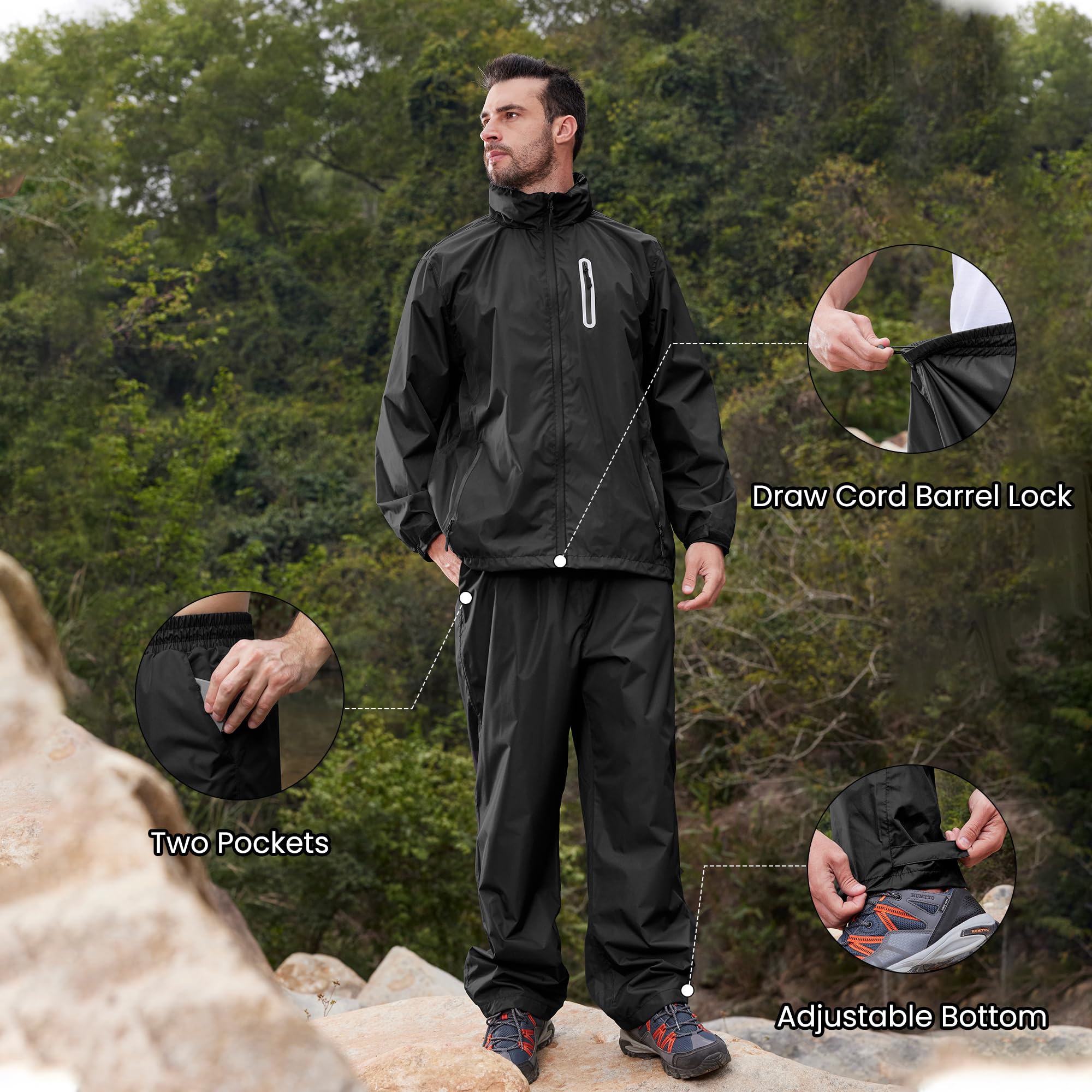 SWISSWELL Waterproof Rain Suit for Men & Women - Lightweight Hooded Raincoat Jacket with Pants for Golf, Hiking, Travel & Outdoor Activities | All-Weather Protection