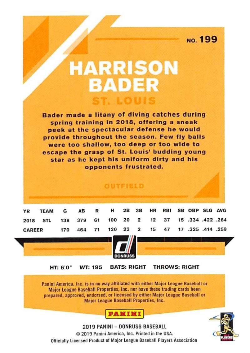 2019 Donruss Baseball Card #199 Harrison Bader - Cardinals Collectible for Sports Fans