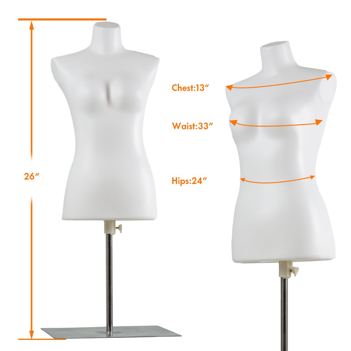 Adjustable Female Mannequin Torso Dress Form - White Half Body Plastic Mannequin Stand for Fashion Design, Tailoring & Boutique Display | Perfect for Sewing, Fitting & Clothing Presentation