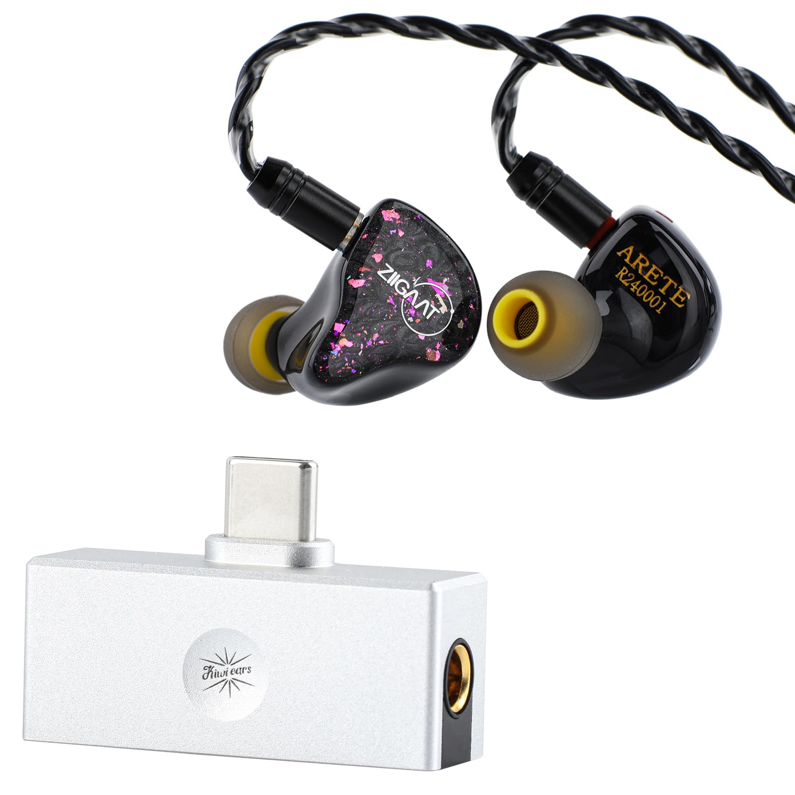 Linsoul ZiiGaat x Fresh Reviews Arete Hybrid IEM - 1DD+4BA Wired Gaming Earbuds & Kiwi Ears Allegro Mini Portable DAC Amplifier - USB-C to 3.5mm/4.4mm Output - Perfect for Gaming, Music Production, and Audiophile Listening