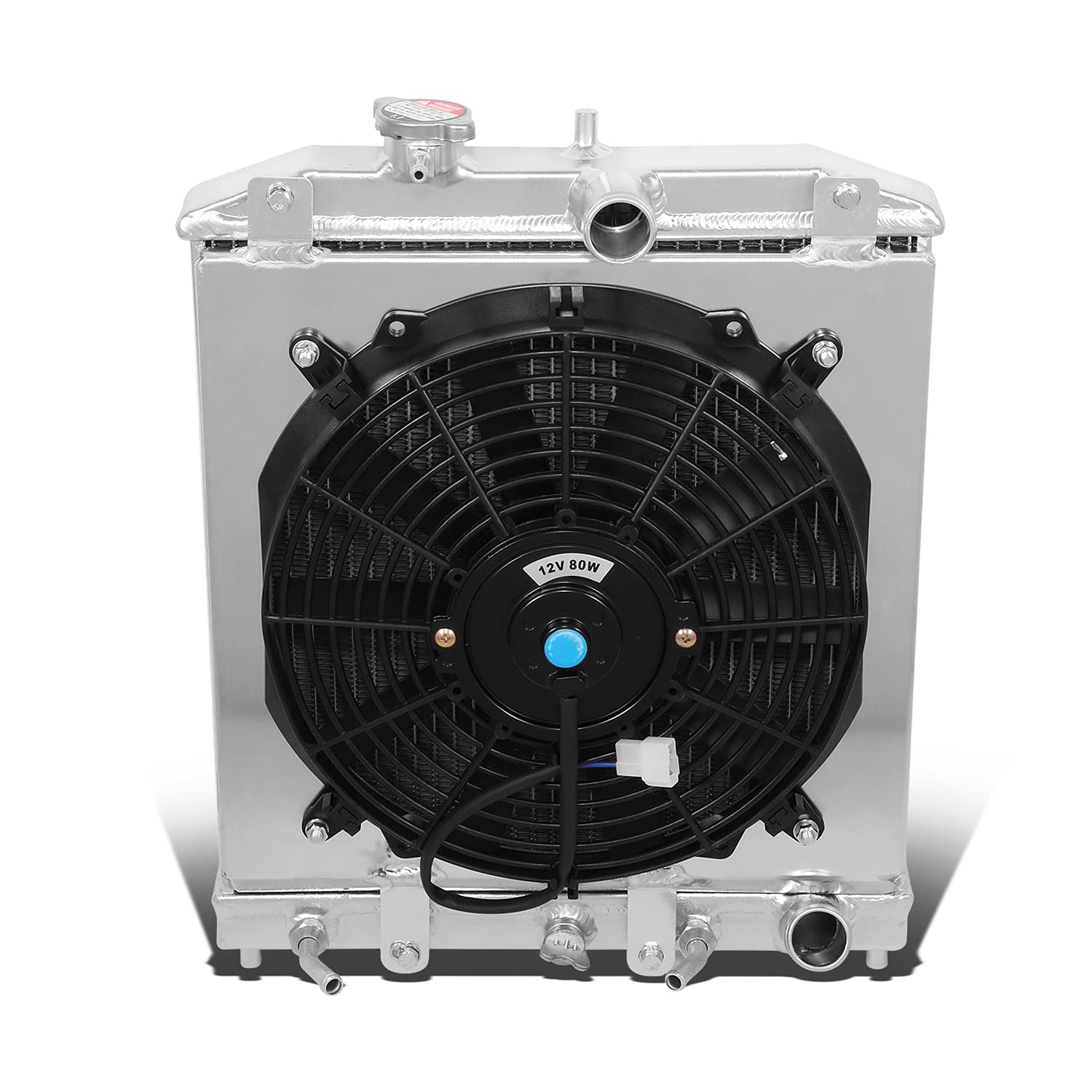 DNA Motoring RA+FS-HC92-42-AT-2 High Performance 2-Row Aluminum Radiator with 12V Cooling Fan Shroud - Compatible with 92-00 Honda Civic, 93-97 Del Sol, 94-01 Acura Integra (AT/MT) - Perfect for Engine Cooling & Performance Upgrades