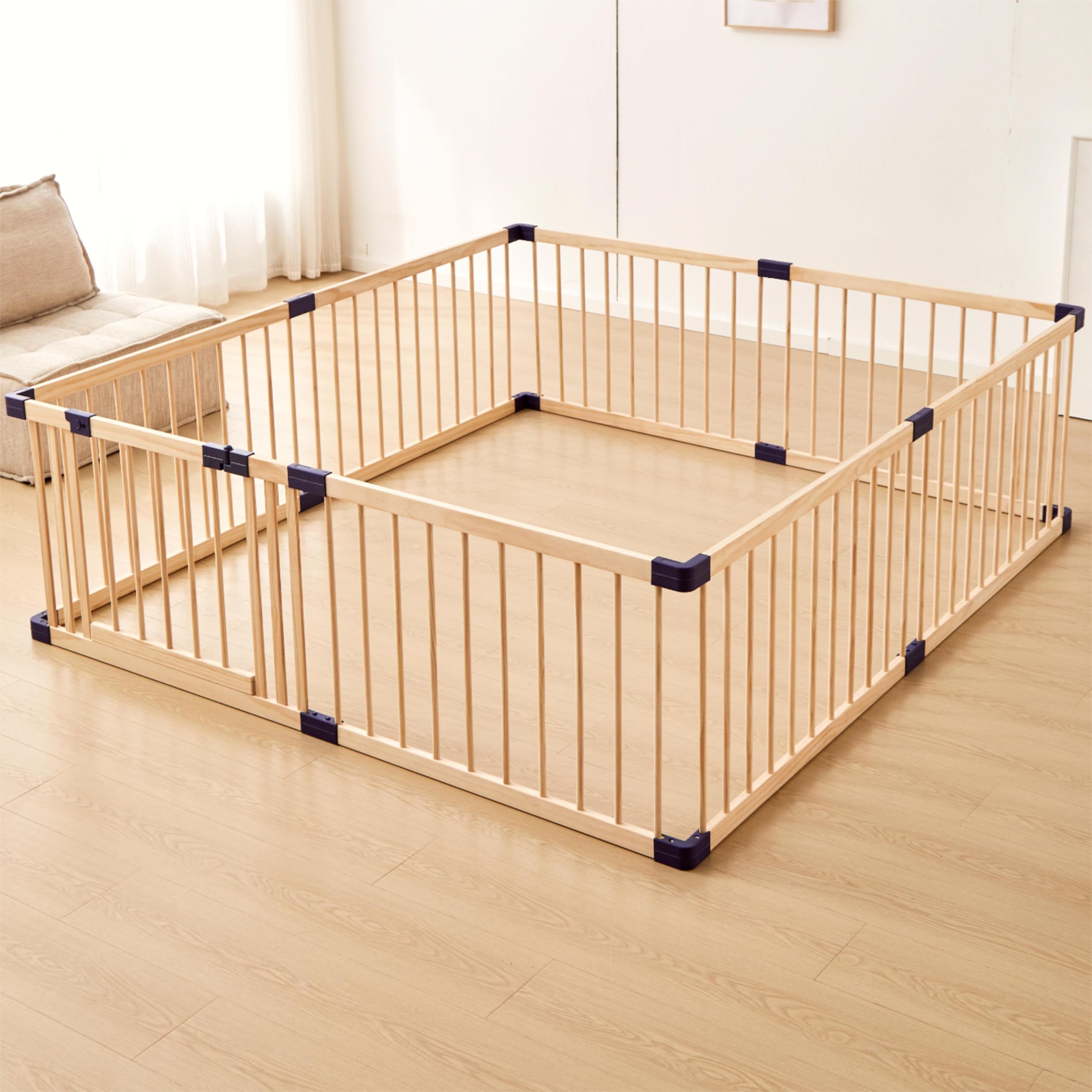 Wooden Baby Playpen for Babies & Toddlers - 180X200cm Safe Play Yard Fence with Natural Wood Finish | Indoor & Outdoor Play Area for Crawling, Learning & Playtime Activities