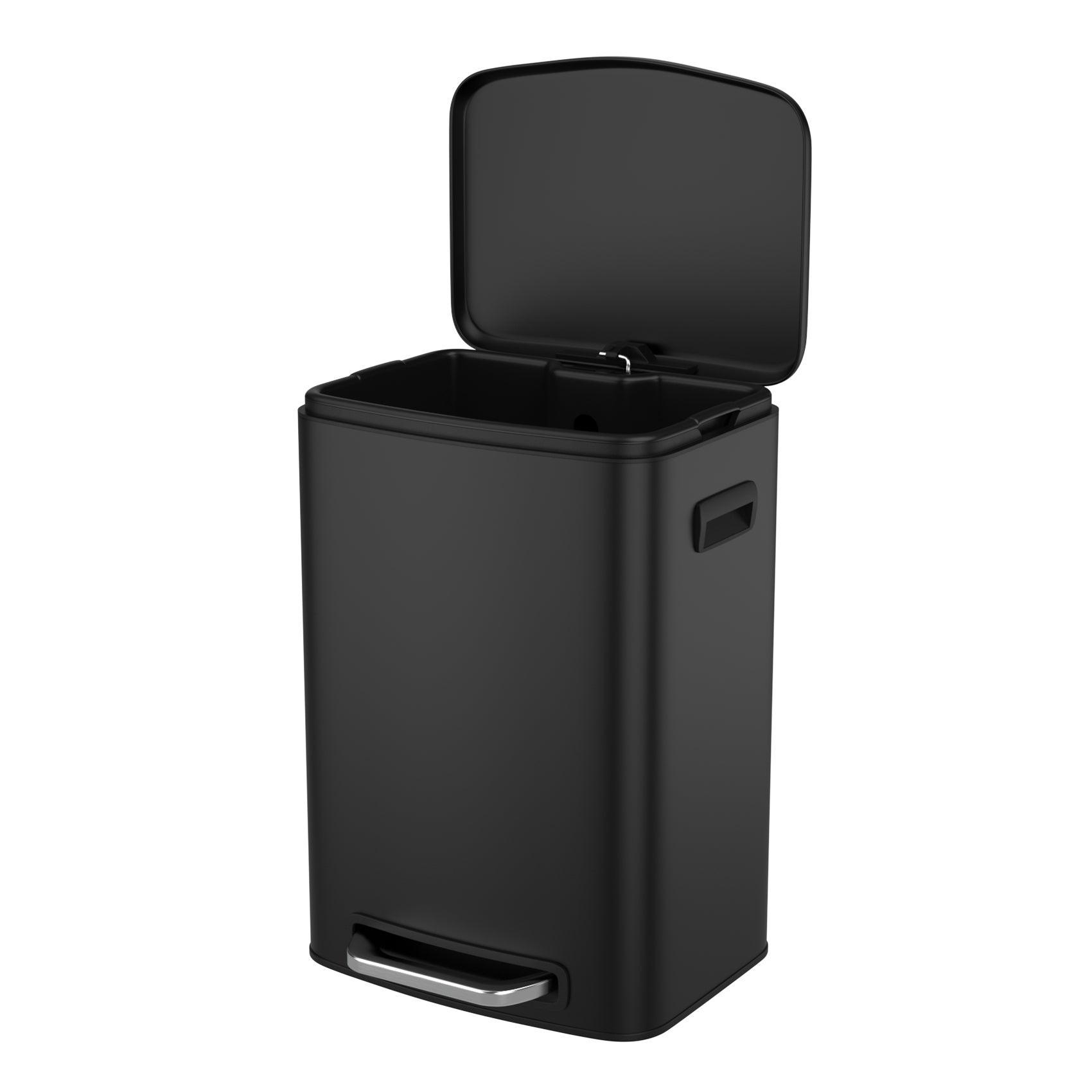 13 Gallon 50L Stainless Steel Step Trash Can with Soft Close Lid - Rectangular Kitchen Garbage Bin Includes 30 Trash Bags - Perfect for Home, Office, and Restaurant Use