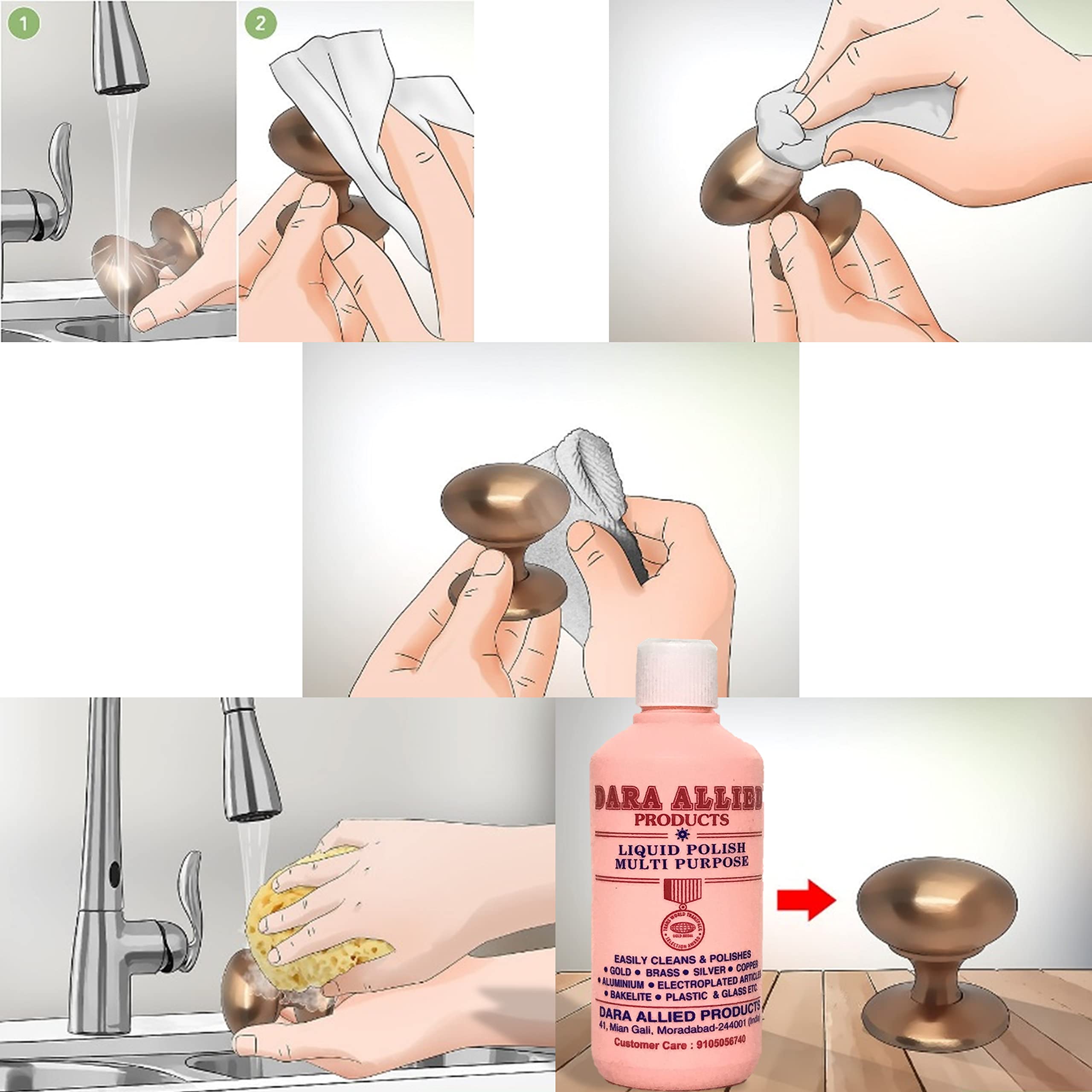 Premium Dara Allied Liquid Polish - Brass, Silver & Copper Cleaner Kit (3 x 100ml) with Green Scrub Pad | Jewelry, Antique & Household Metal Restoration
