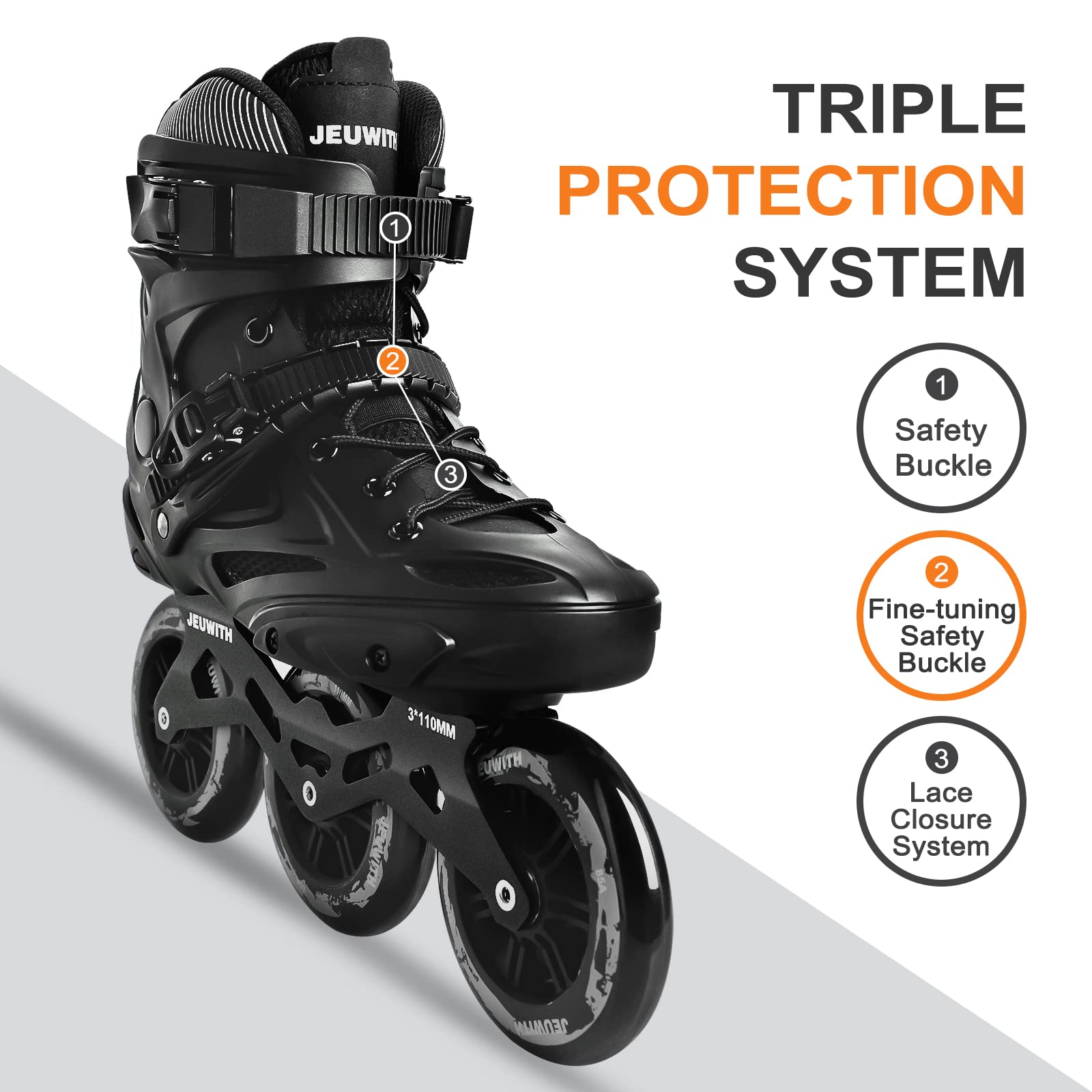 110mm 3-Wheel Inline Skates for Adults - Professional Outdoor Speed Roller Skates for Men & Women | Perfect for Fitness, Training & Urban Skating