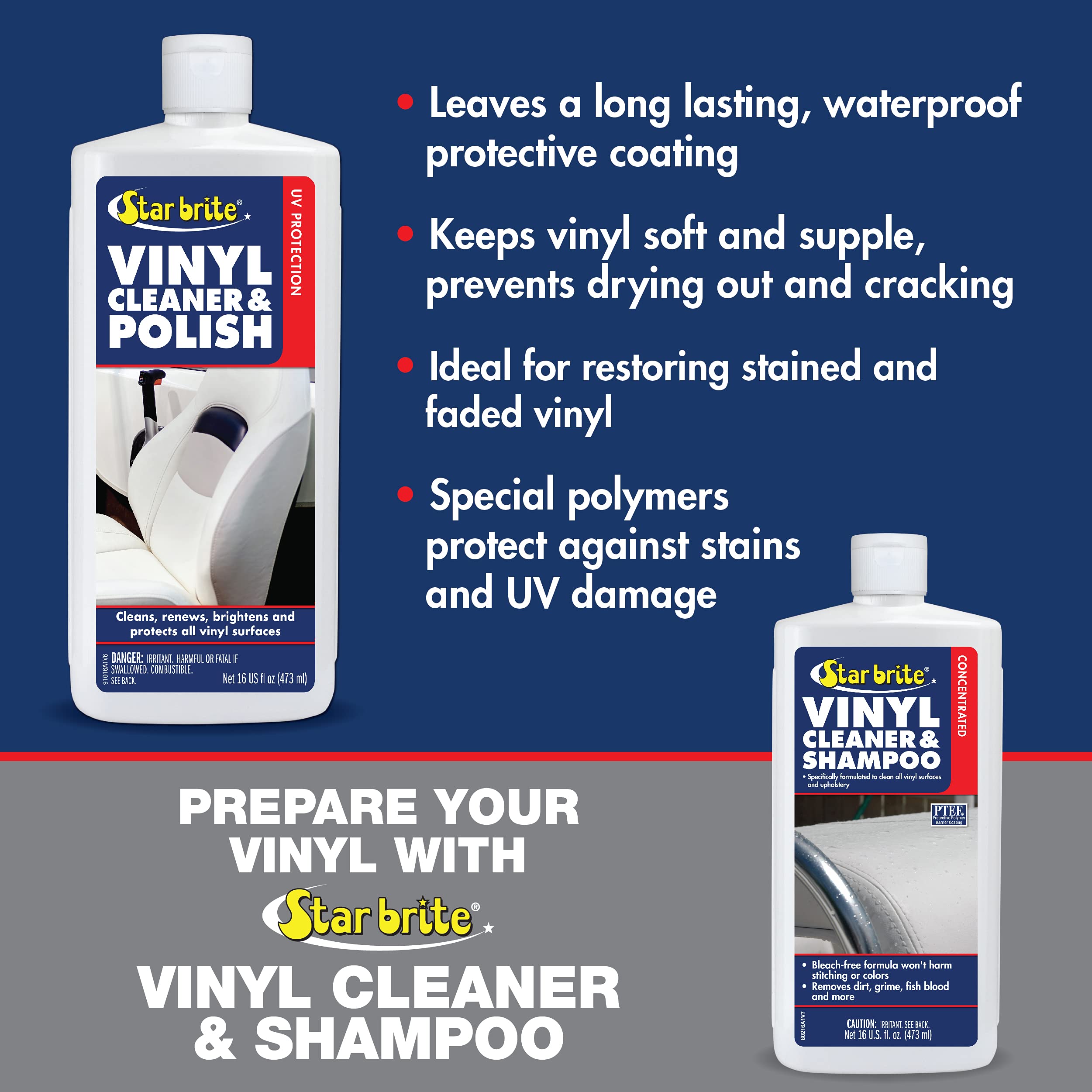 STAR BRITE Vinyl Cleaner & Polish - 16 oz Bottle - Restores & Protects Vinyl Surfaces - Perfect for Boats, Cars, RVs & Outdoor Furniture