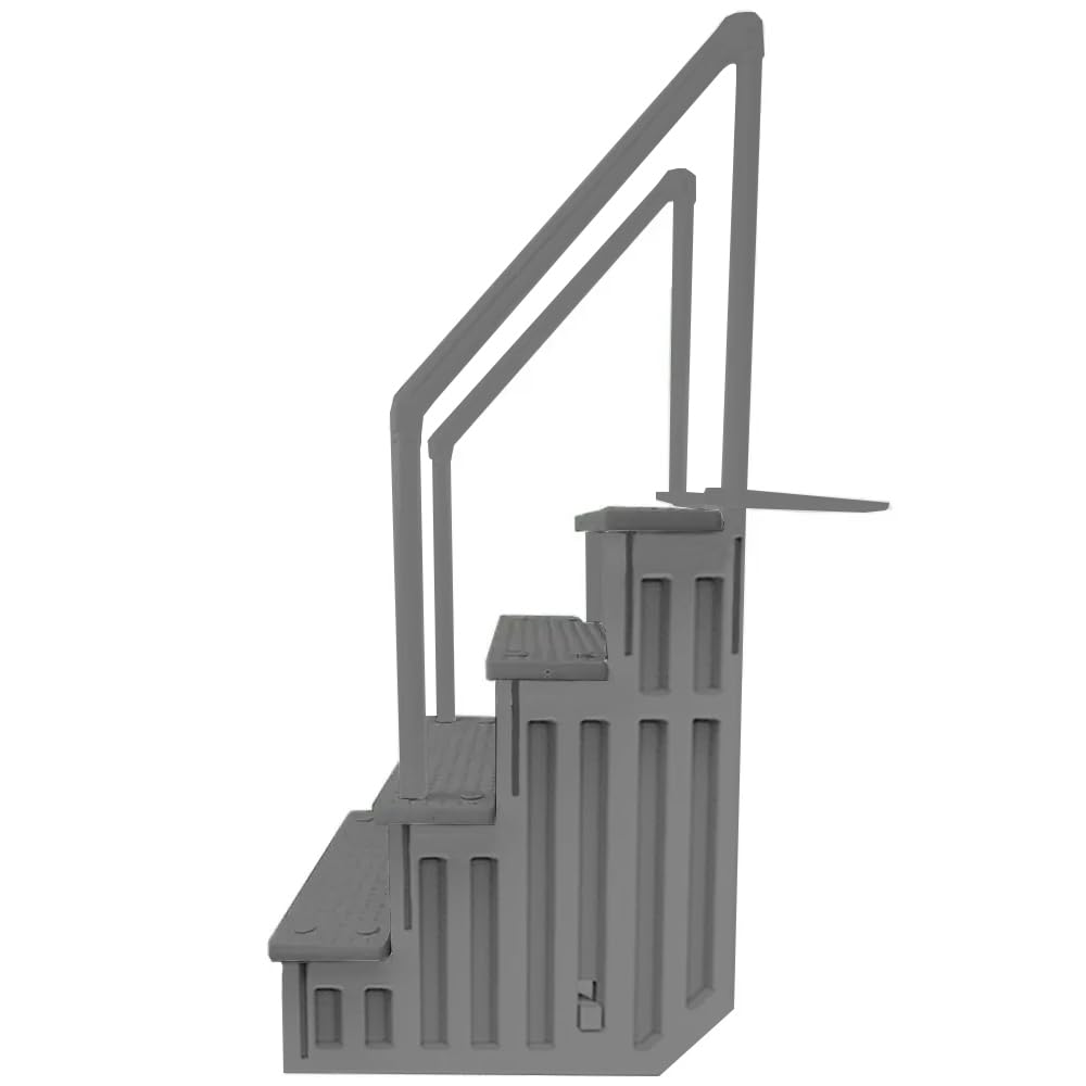 Aqua Select Anti-Slip Swimming Pool Steps for Above Ground Pools - Gray, Deck Mountable (48