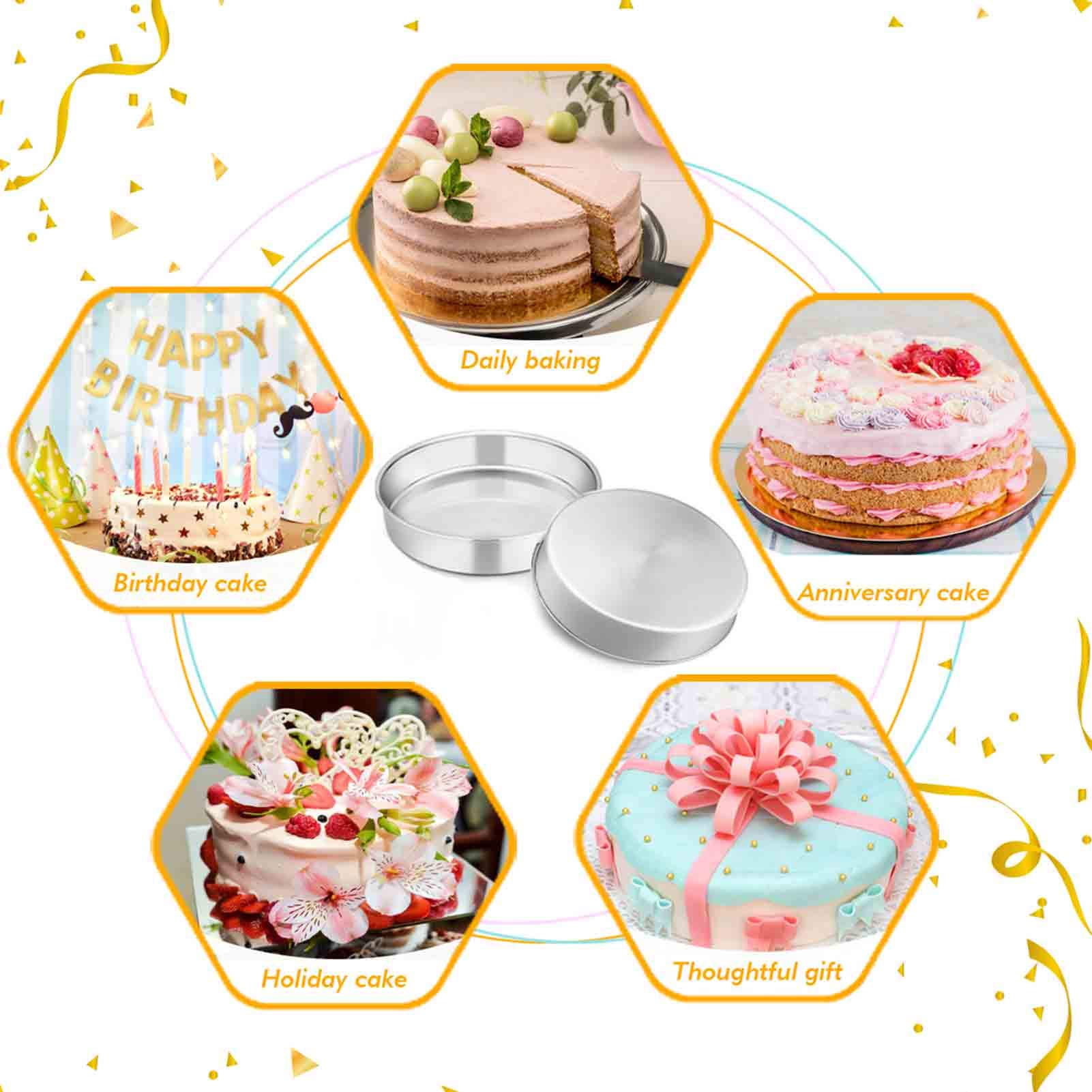 TeamFar 8 Inch Round Cake Pan Set - 4 Piece Stainless Steel Baking Pans for Cakes, Steaming & Oven Use | Mirror Finish, Dishwasher Safe & Durable | Perfect for Birthday Cakes, Wedding Tiers & Pressure Cooker Baking
