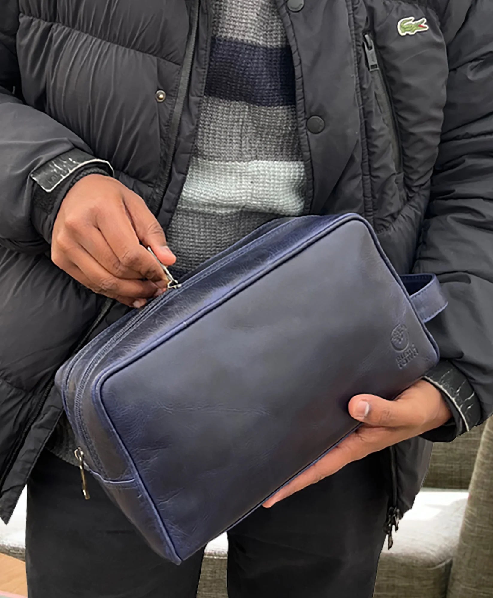 Johnny Men's Leather Travel Dopp Kit - Oxford Blue Toiletry Bag for Men | Perfect for Gym, Business Trips & Weekend Getaways
