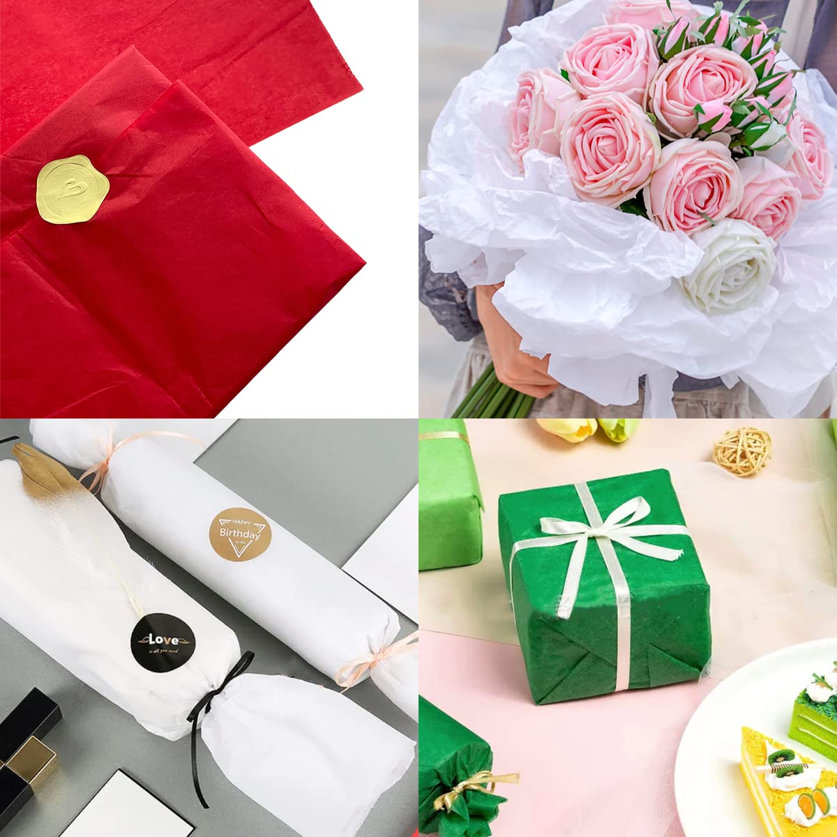Premium White Red Green Tissue Paper - 90 Sheets for Gift Wrapping, Christmas Packaging, Arts & Crafts | Perfect for Gift Bags, Party Decorations, DIY Projects and Holiday Present Wrapping
