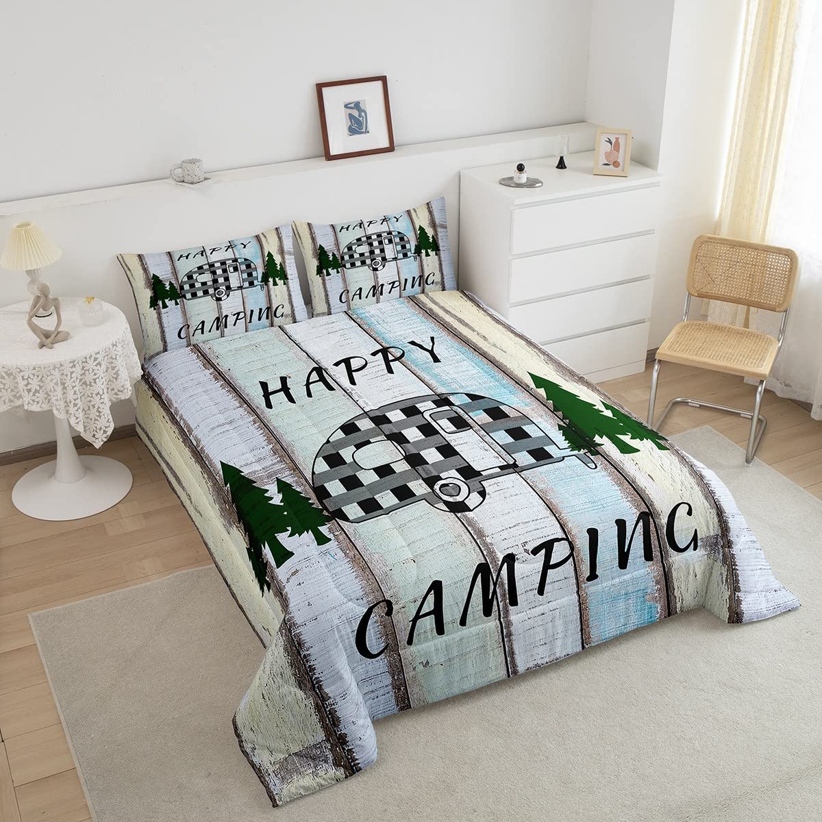 Happy Camping Comforter Set for Kids - Full Size RV Bedding for Boys & Girls | Cozy Farmhouse Decor & Trailers