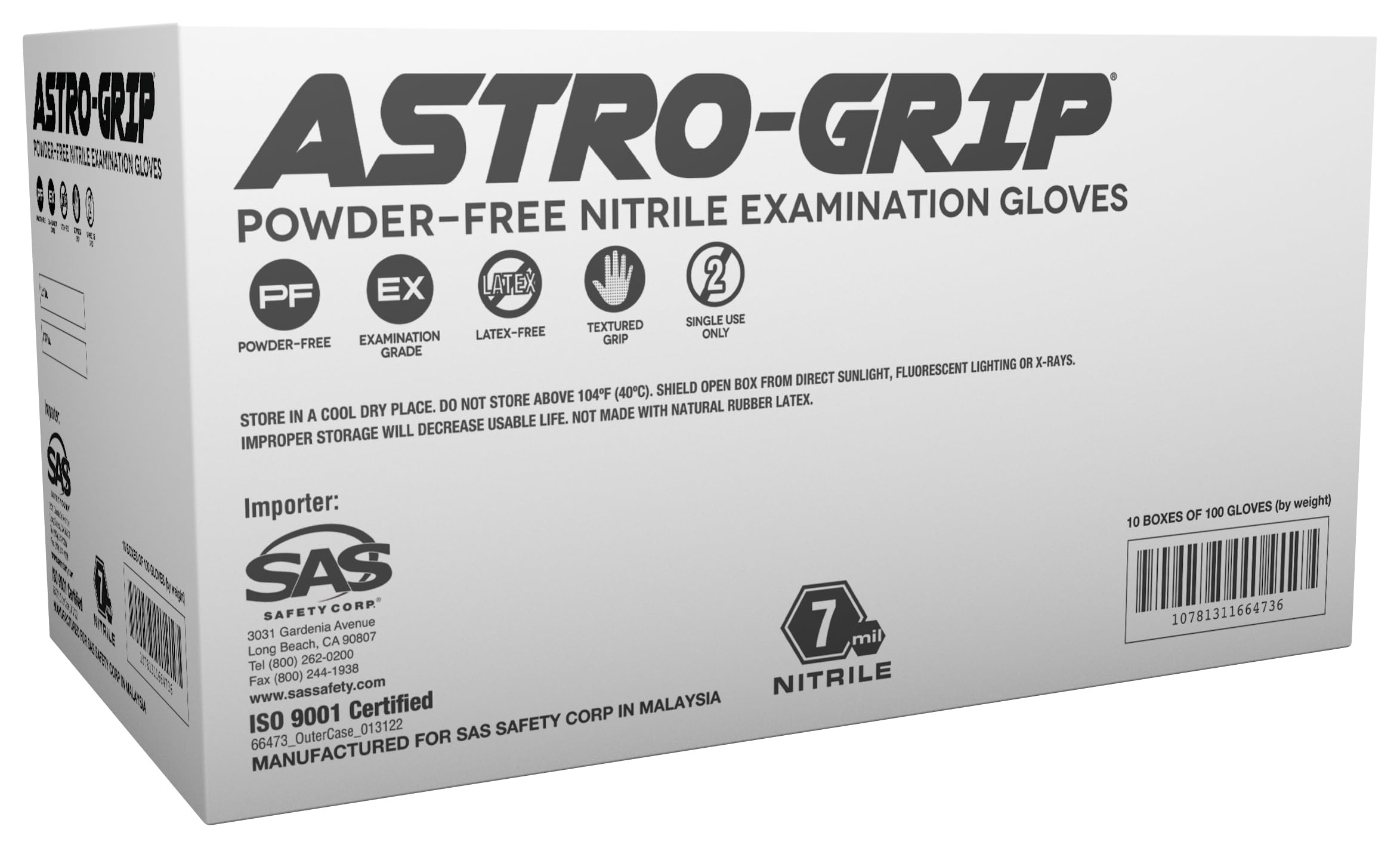 SAS Astro-Grip Powder-Free Exam Grade Nitrile Disposable Gloves - 10 Boxes (100 Gloves Each), Orange, 7 Mil - Ideal for Medical, Dental, Laboratory & Food Handling Safety