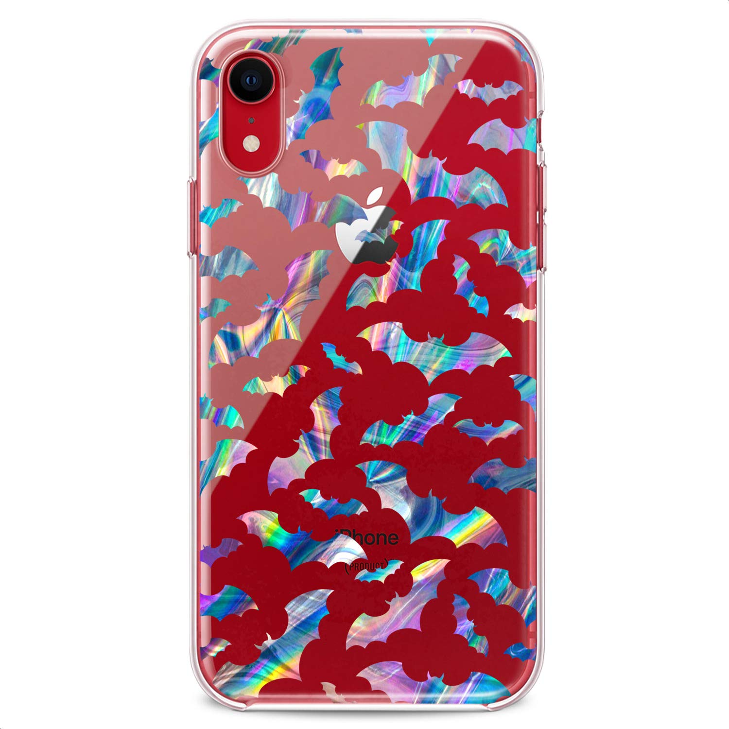 Premium TPU Phone Case for iPhone 16/15/14/13/12/11 Pro Max/Plus/Mini/XS/XR/X/8+/7/6/5/SE - Cute Rainbow Clear Slim Flexible Silicone Cover with Animal Bat Design - Perfect for Women & Girls (Blue) | Great for Everyday Protection & Style