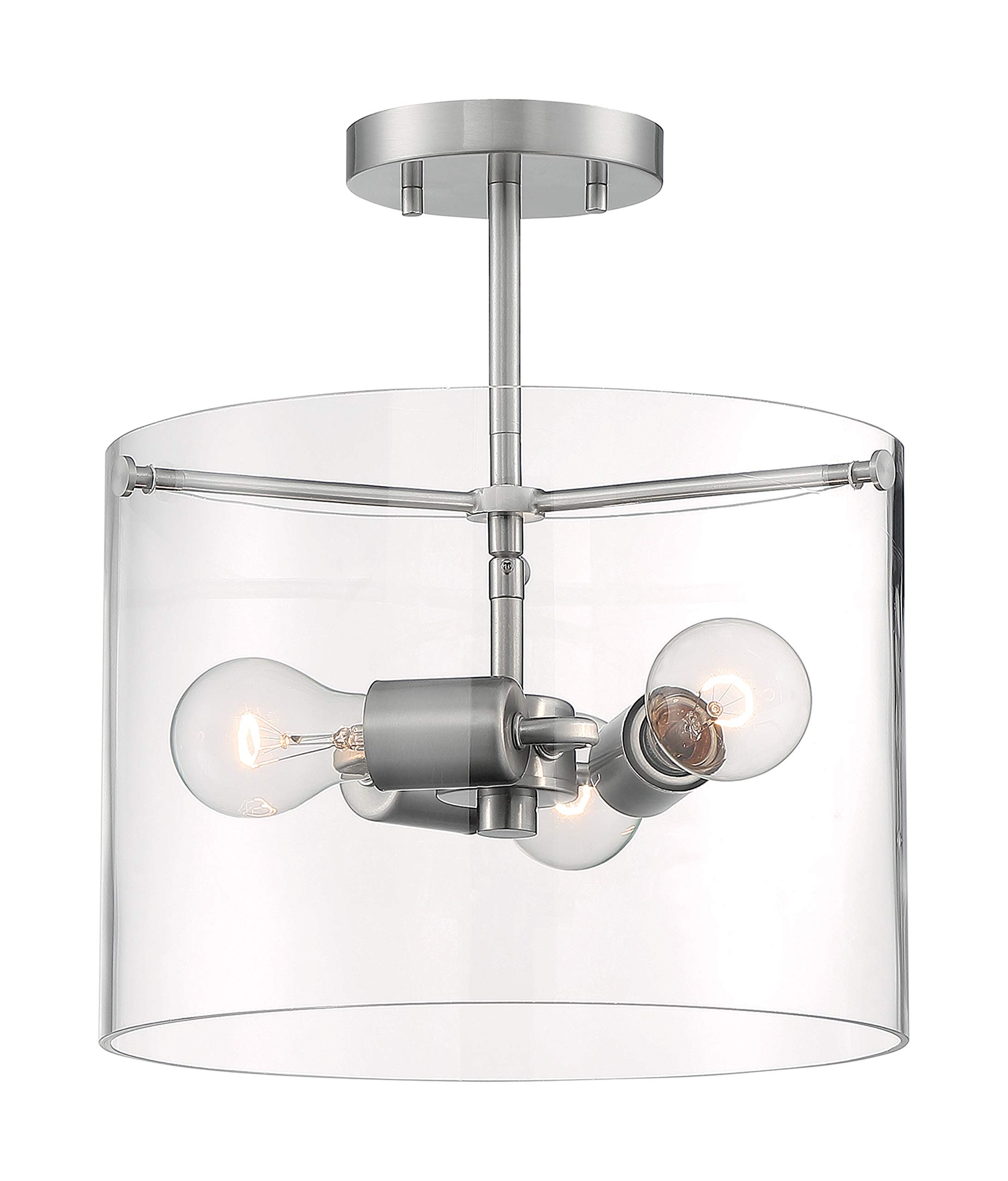 Nuvo 60/7178 Somerset 3-Light Semi-Flush Mount Ceiling Light Fixture with Clear Glass Shades - Brushed Nickel Finish for Living Room, Bedroom & Dining Room Lighting
