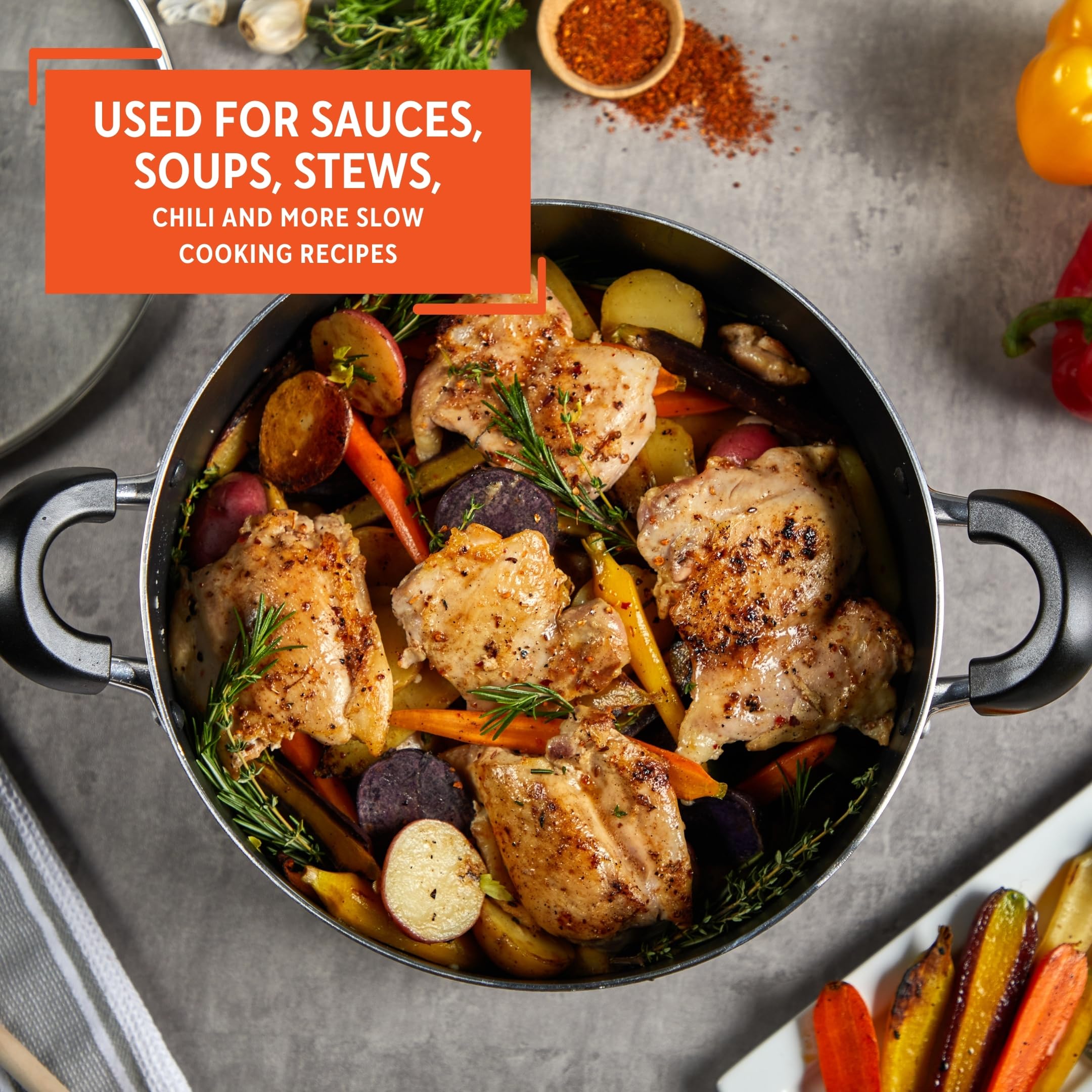 IMUSA USA 10 Quart Nonstick Hammered Exterior Dutch Oven with Glass Lid, Gray - Perfect for Braising, Stewing, and Slow Cooking Soups & Stews