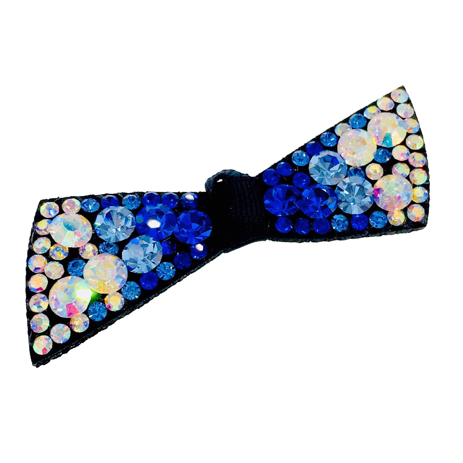 Elegant Swarovski Crystal Bow Knot Hair Clip - Acrylic Black Base with Royal Blue AB Finish | Perfect for Weddings, Prom, Parties & Special Occasions