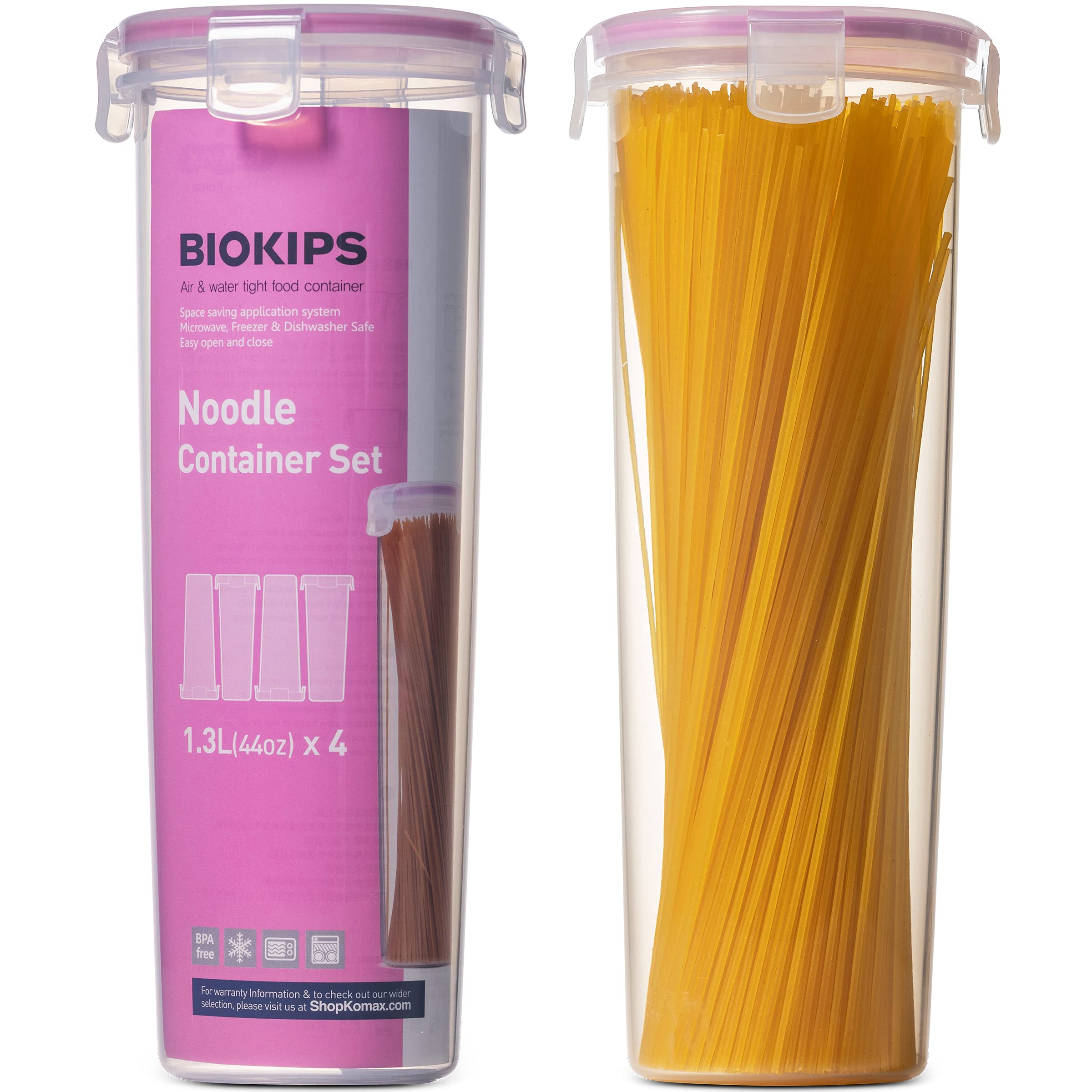 Komax Airtight Spaghetti Storage Containers - BPA-Free Plastic Pasta Canisters with Lids - Set of 2 Round Dry Food Containers for Pantry Organization - Perfect for Spaghetti, Macaroni & Cereal Storage - Dishwasher Safe & Leakproof Kitchen Containers for Home & Restaurant Use