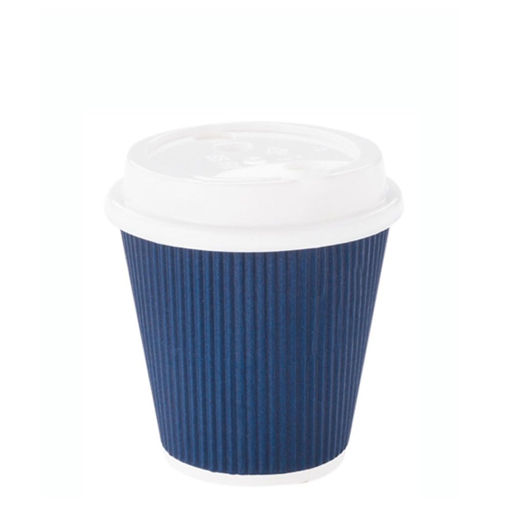 8oz Disposable Coffee Cups - 500 Pack Double Wall Hot Cups for Coffee, Tea, Hot Chocolate | Rippled Wall Design, Dark Blue Paper Cups | Lids Sold Separately | Perfect for Restaurants, Cafes, Offices & Home Use