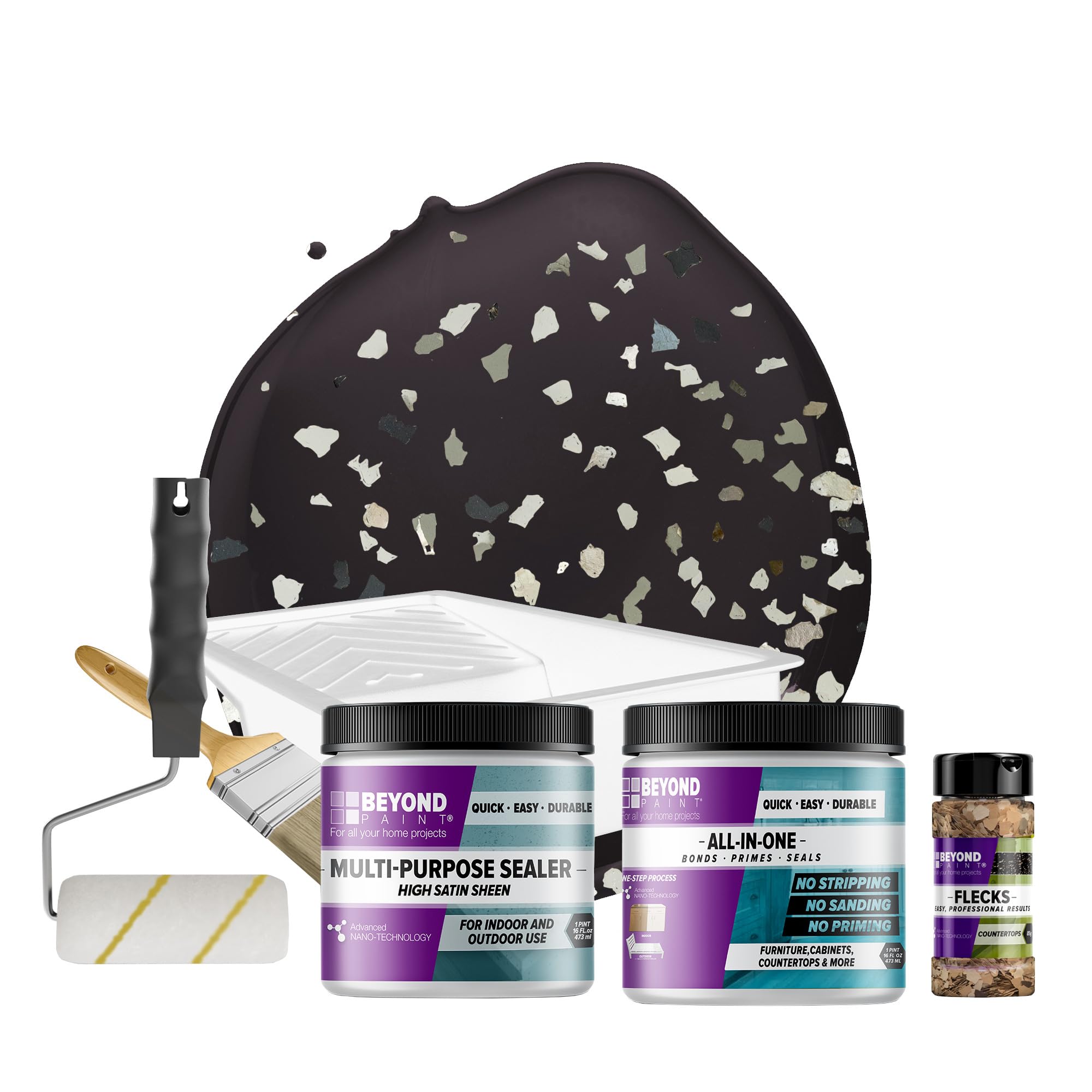 Beyond Paint Smoked Gray Flecks Countertop Makeover Kit - Includes Paint, Sealer, Flecks & Tools - Transform Kitchen Countertops to Licorice Color - Perfect for DIY Home Renovation & Countertop Refinishing Projects