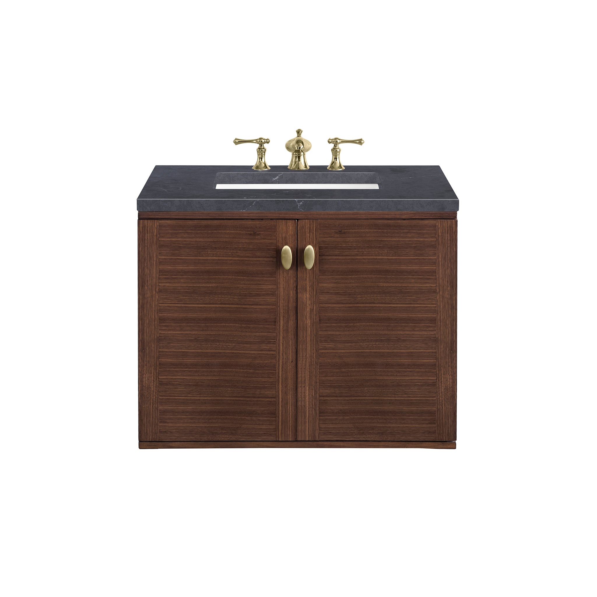Amberly 30 Inch Single Vanity with Mid Century Walnut Finish & 3CM Charcoal Soapstone Top - Perfect for Bathroom Remodeling and Modern Home Decor