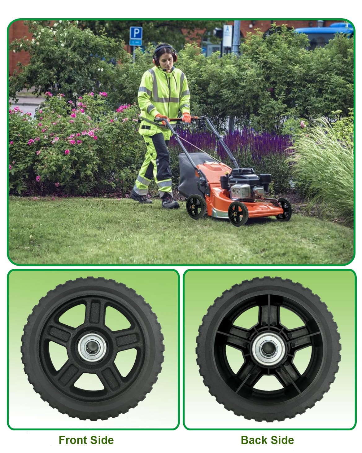 6 Inch Lawn Mower Wheels Kit with Bolts & Nuts - Set of 2 Heavy Duty Plastic Replacement Wheels Compatible with Craftsman, Generac, Garden Tiller & Most Standard Push Mowers - Perfect for Lawn Maintenance & Yard Equipment Repair