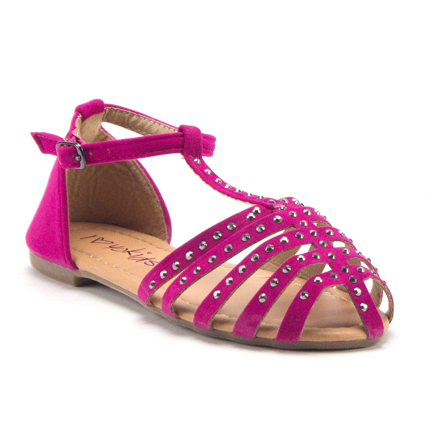 **Little Girls' Gladiator Flats with Embellished T-Strap – Comfortable Closed-Toe Sandals for Toddlers – Perfect for Playdates, Parties & Everyday Wear**