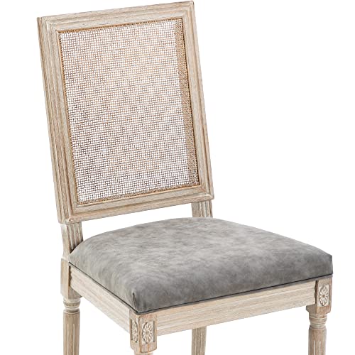 Rattan Square + Grey Leather
