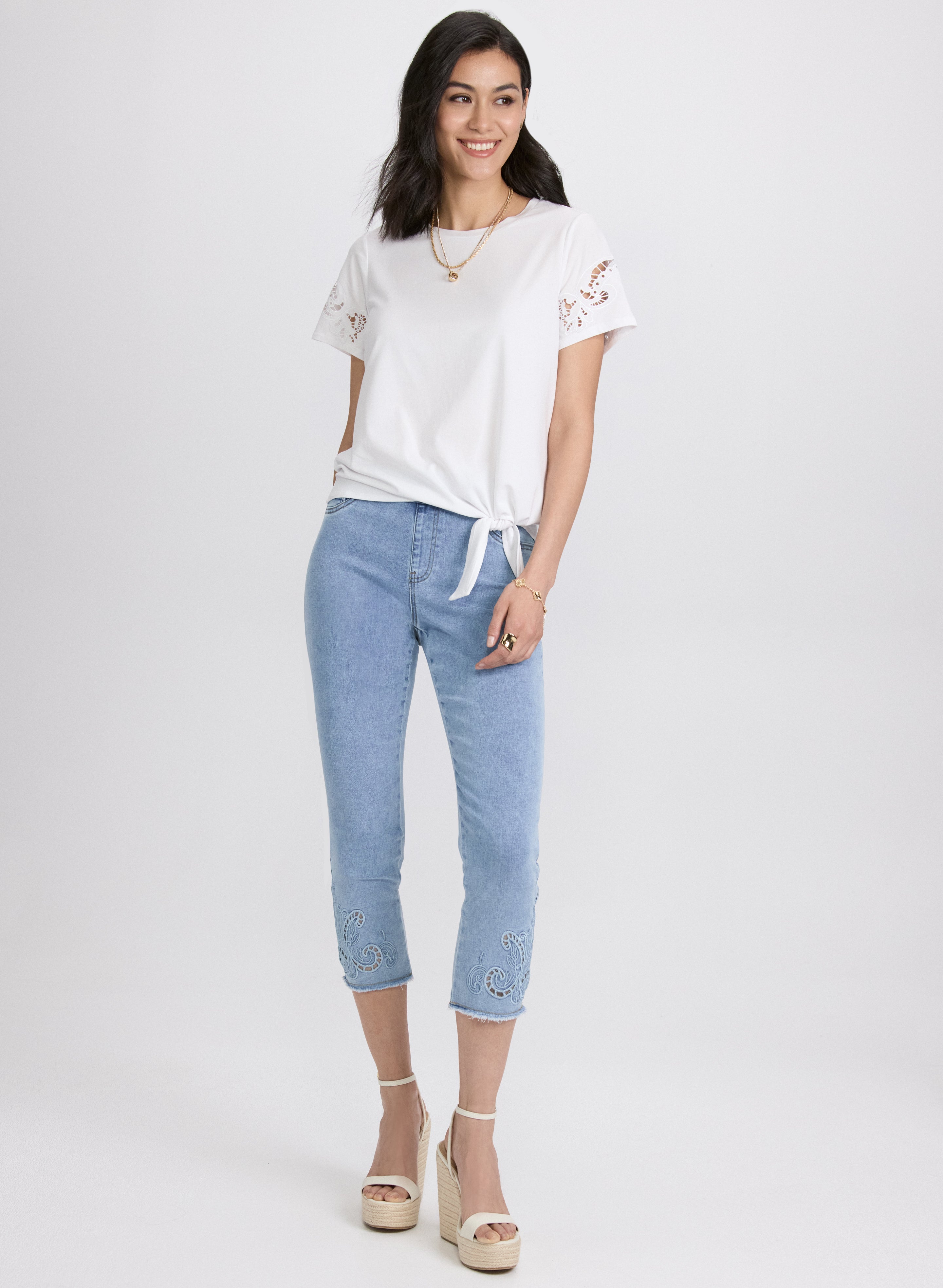 Embroidered Stretch Cotton T-Shirt for Women - Soft Breathable Casual Tee - Perfect for Everyday Wear, Workouts & Weekend Outings