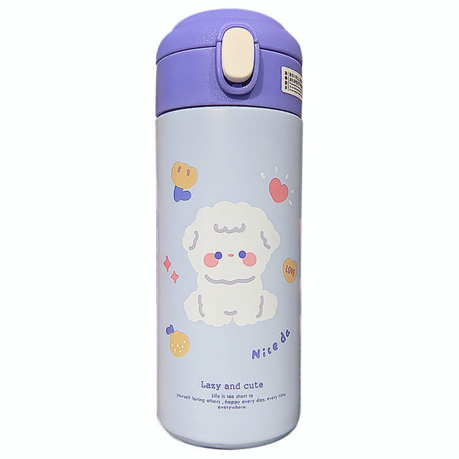 Stylish Cartoon Insulated Water Bottle - 304 Stainless Steel Portable Water Bottle with Straw for Men, Women & Kids - Leakproof Travel Tumbler for School, Gym, Office & Outdoor Activities (Purple)