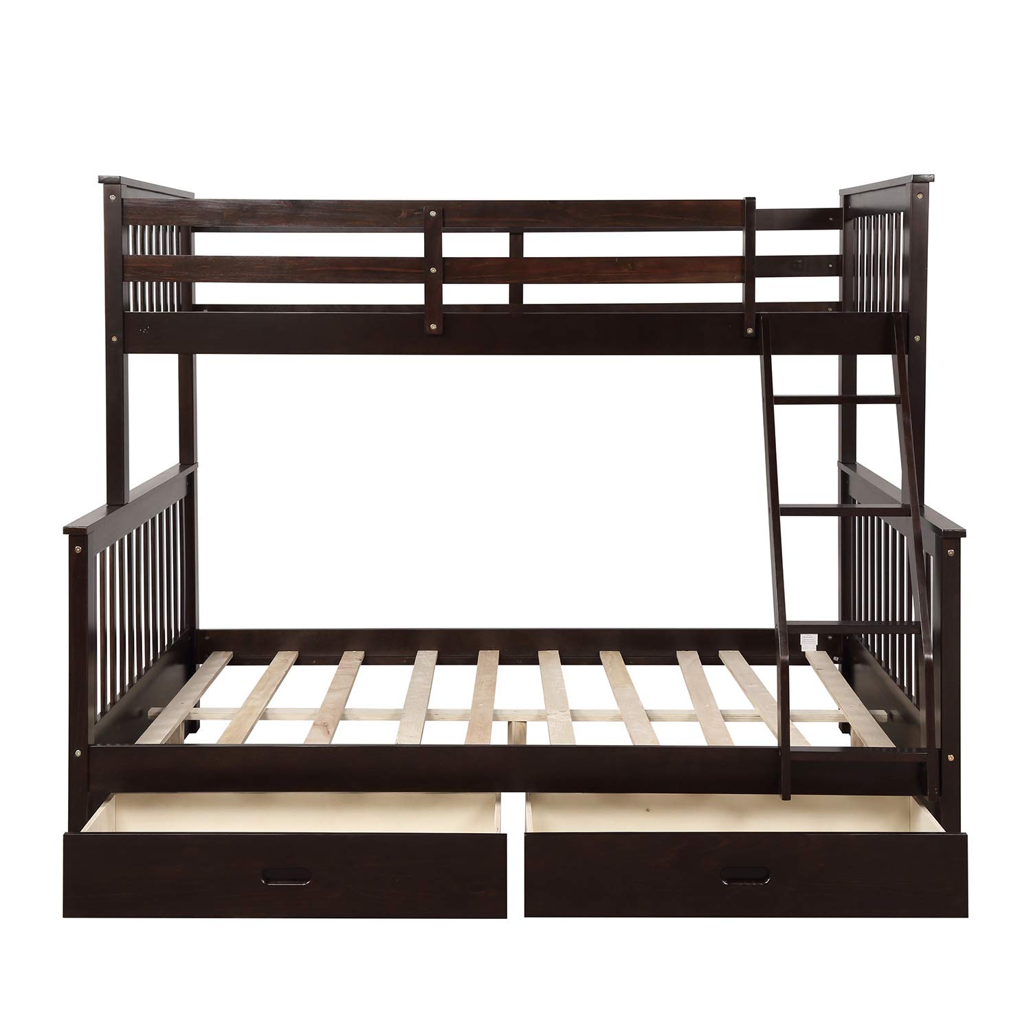Harper & Bright Designs Twin Over Full Bunk Bed with Storage Drawers - Solid Wood Bunk Bed Frame with Ladder - Space Saving Kids Bedroom Furniture in Espresso Finish - Perfect for Shared Kids Rooms, Guest Rooms & Small Spaces