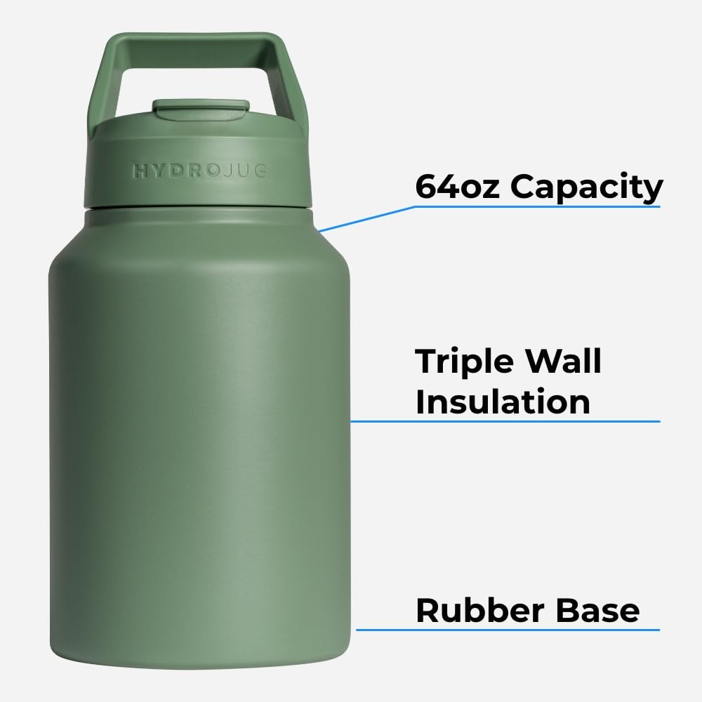 HydroJug Sport - 64oz Stainless Steel Water Bottle with Straw, Vacuum Insulated & Leakproof Tumbler for Gym, Hiking & Outdoor Activities - Ergonomic Design, Reusable, Dishwasher Safe, Durable Rubber Base - Perfect for Workouts, Camping & Daily Hydration - Black