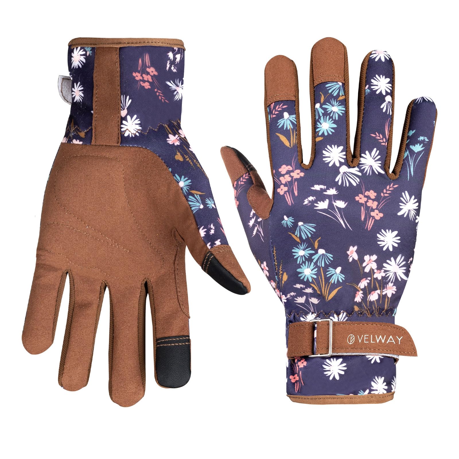 Velway Women's Gardening Gloves - Breathable Flexible Work Gloves with Touchscreen Fingertips for Weeding, Planting, Pruning - Dark Blue, Large - Perfect for Outdoor Garden Work, Landscaping & Farm Use