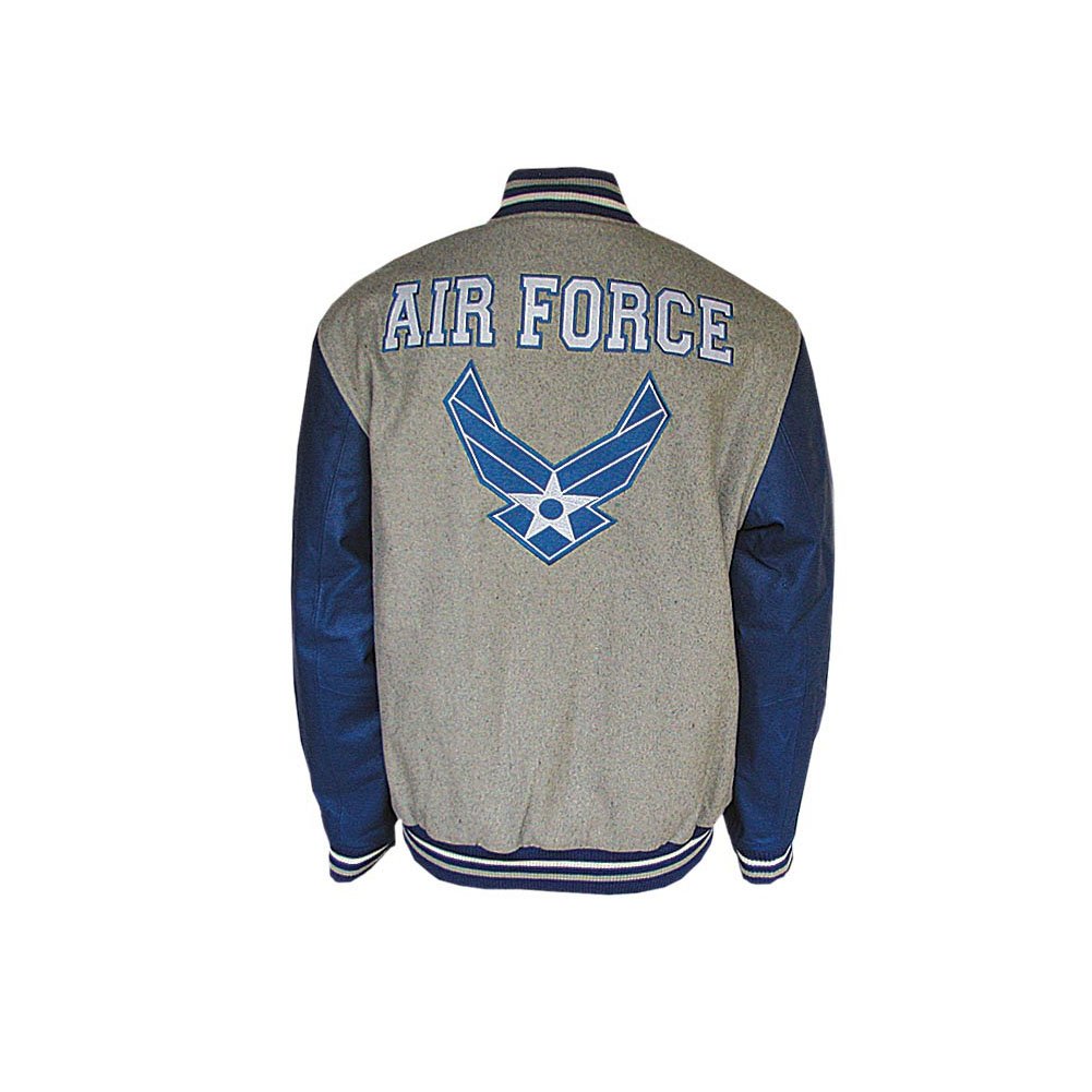 JWM Men's Varsity Jacket - US Air Force Style Bomber Jacket, Large Size, Gray & Royal Blue Color - Perfect for Military Enthusiasts & Casual Streetwear Fashion