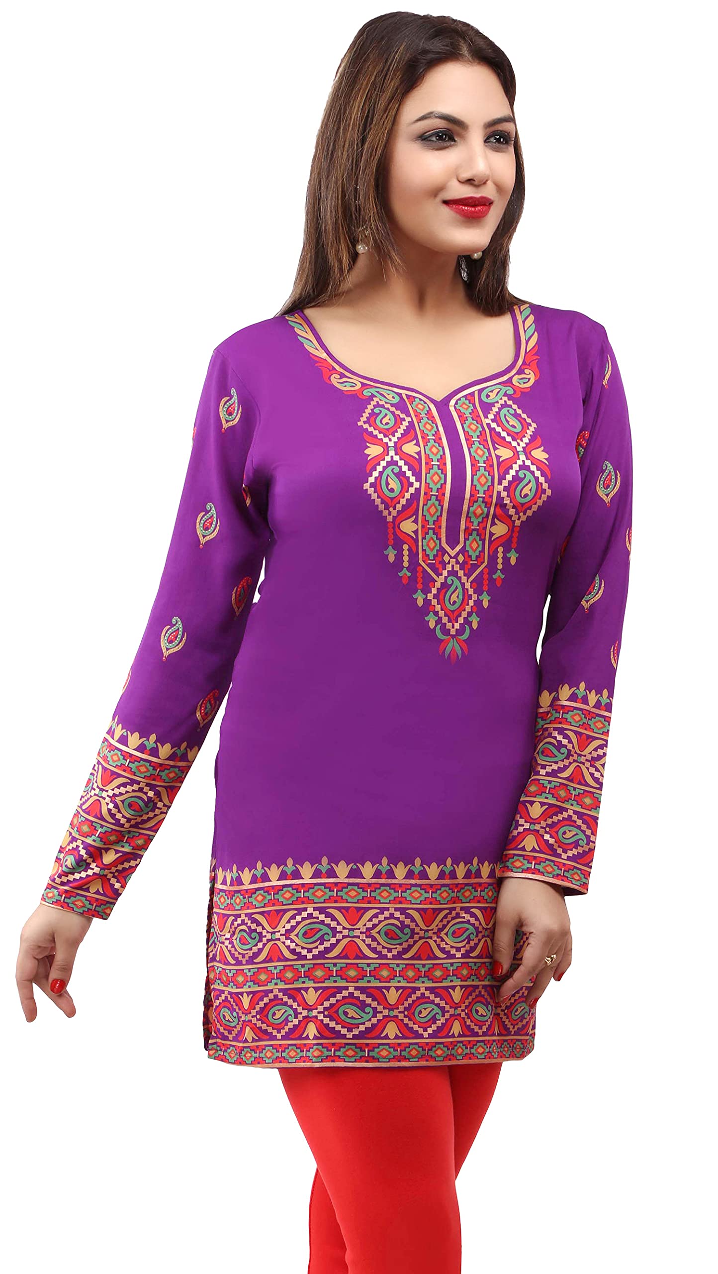 Maple Women's Printed Short Kurti - Indian Tunic Top Traditional Outfit for Casual Wear & Festive Occasions
