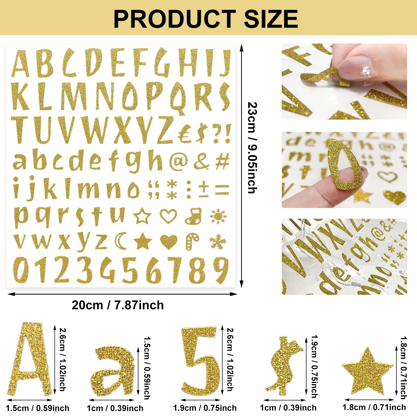 Glitter Alphabet Letter Stickers - 680Pcs Self-Adhesive Gold Number & Letter Stickers for Graduation Caps, DIY Crafts, Christmas Mailbox Decor, Business Signs - 8 Sheets (Perfect for Scrapbooking & Party Decorations)