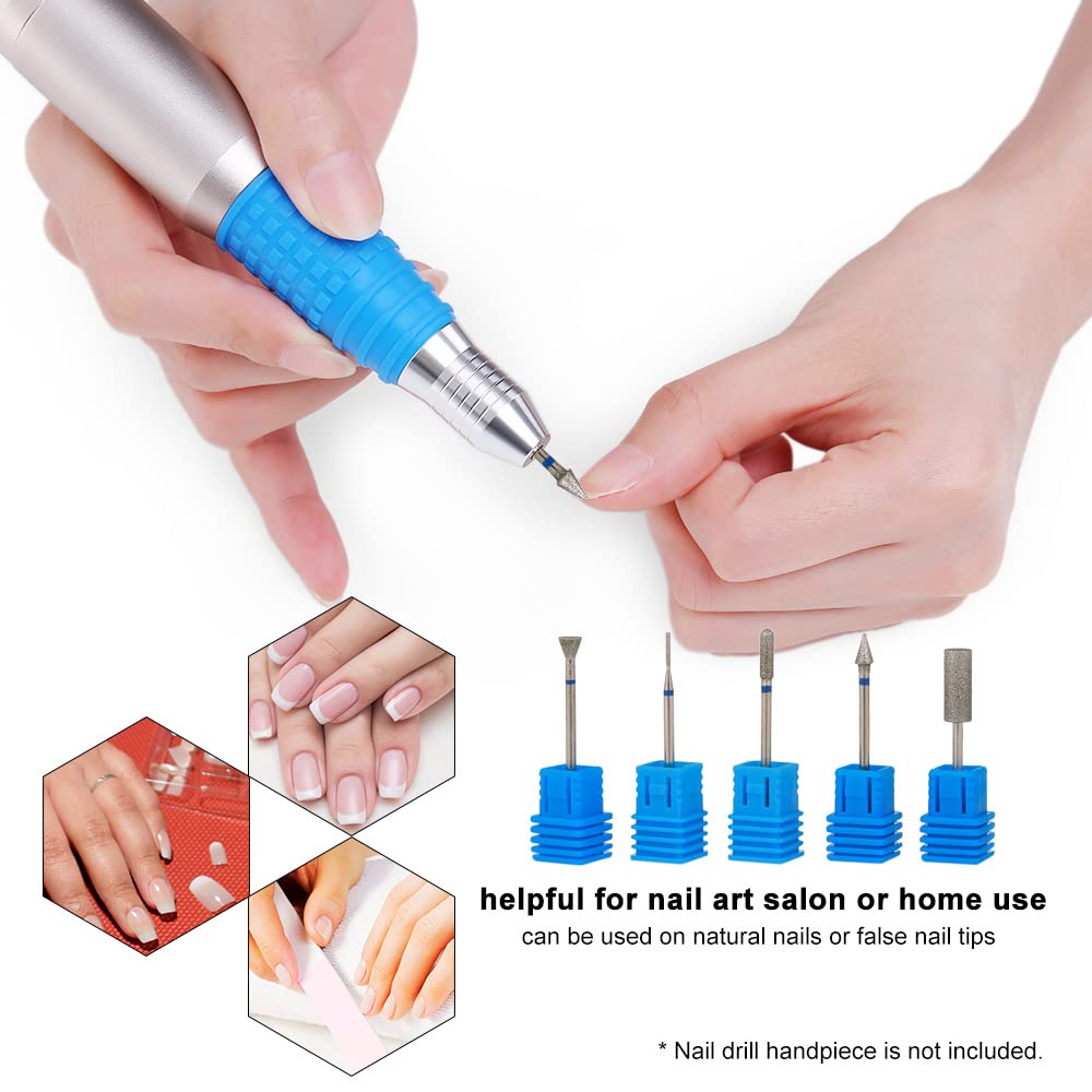 5-Piece Professional Nail Drill Bits Set for Pedicure & Manicure - Diamond Carbide Nail Art Tools Kit for Salon & Home Use - Perfect for Nail Care, Acrylics & Gel Extensions
