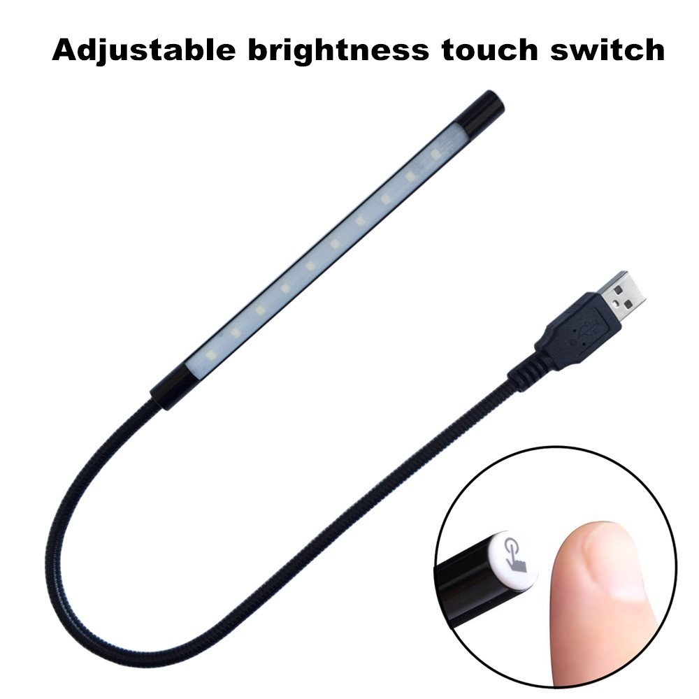 Portable Mini USB LED Desk Lamp - Adjustable Angle Dimmable Touch Light for PC, Laptop, Keyboard & Reading - Perfect for Camping, Office & Night Use (Black)