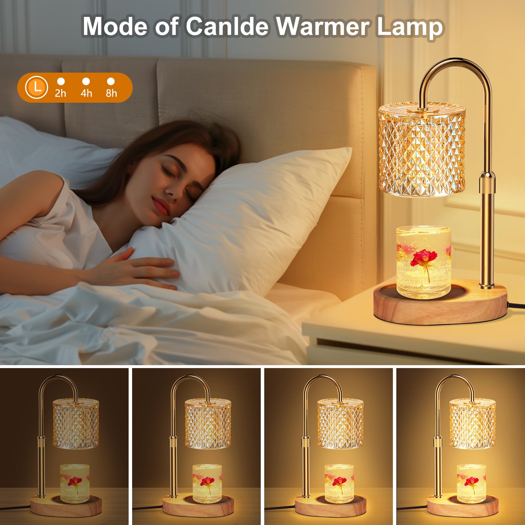 Candle Warmer Lamp with Timer & Dimmer - Adjustable Height Wax Melt Warmer for Scented Candles - Includes 2 Bulbs - Perfect for Home Decor, Bedroom, Office & Relaxation Spaces