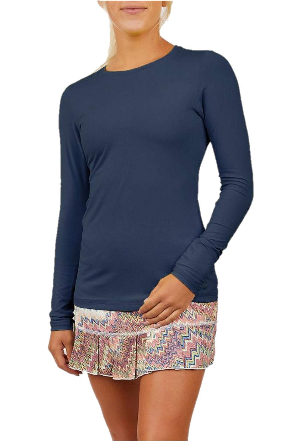 Women's Athletic Long Sleeve Workout Top - Moisture Wicking & Breathable Yoga Shirt (Navy Blue, Small) | Perfect for Gym, Running, Yoga & Outdoor Activities
