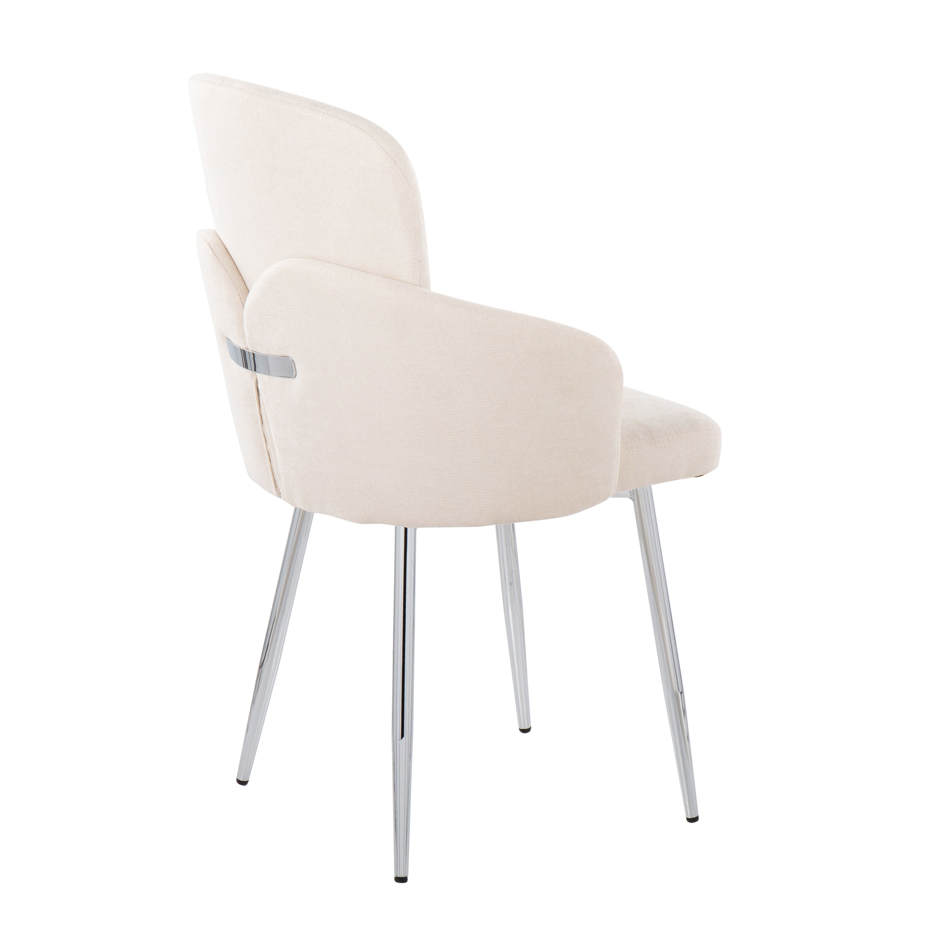 LumiSource Dahlia Contemporary Dining Chairs - Set of 2 Chrome Metal & Cream Fabric Modern Kitchen Chairs with Chrome Accents for Dining Room, Kitchen, or Breakfast Nook