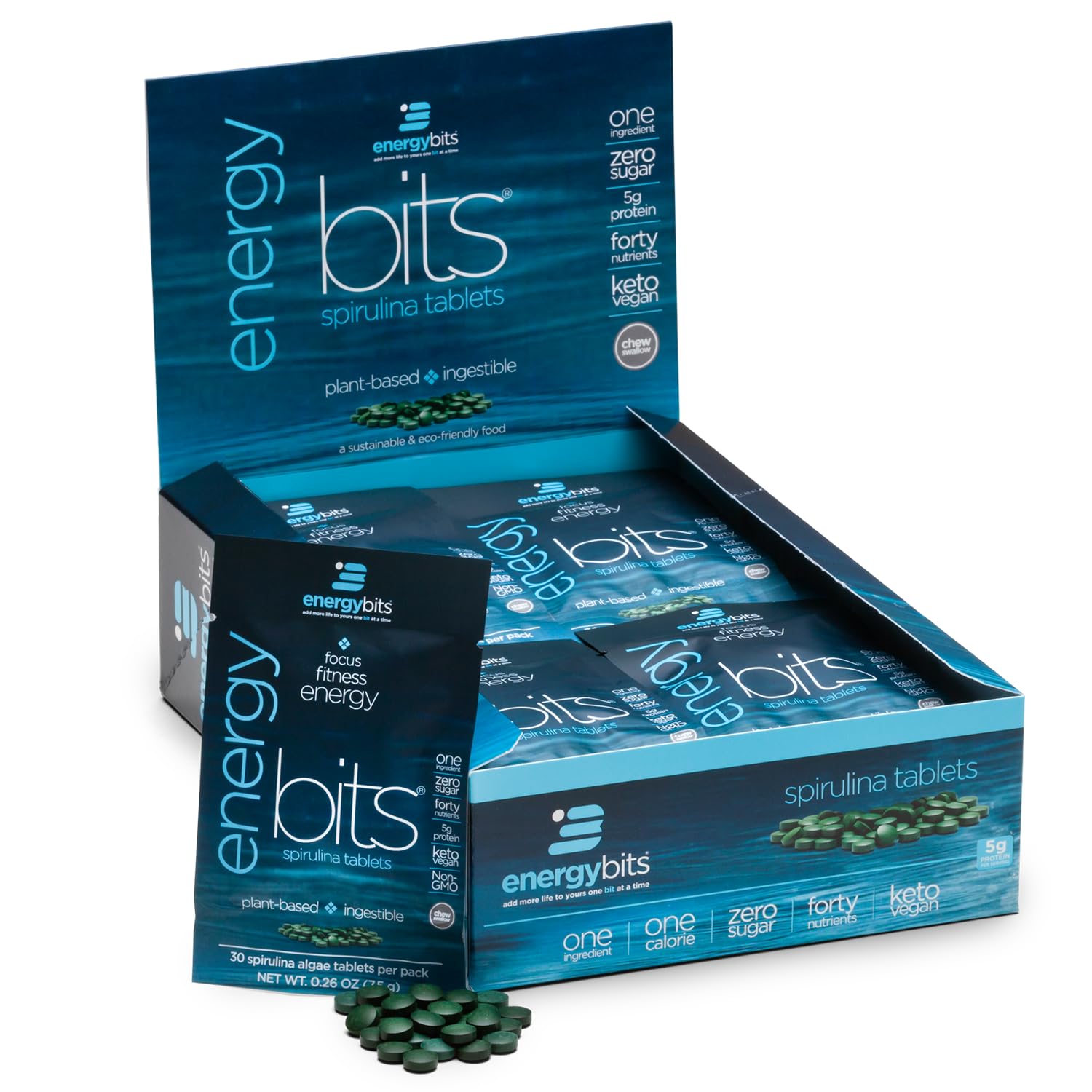 ENERGYBITS Organic Spirulina Tablets | Plant-Based Algae Superfood for Focus, Fitness & Energy | Vegan Protein with Collagen, B12 & Omega-3 | Gluten-Free, Keto-Friendly | 900 Tablets for Athletes, Busy Professionals & Health Enthusiasts