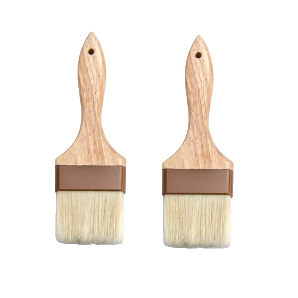 2 Pack Boar Bristle Pastry Brushes - 3 Inch Wide Beechwood Handle Basting Brush for BBQ, Grilling, Baking - Perfect for Spreading Butter, Oil & Marinades on Meats, Breads & Pastries - Ideal for Kitchen, Outdoor Cooking & Professional Baking