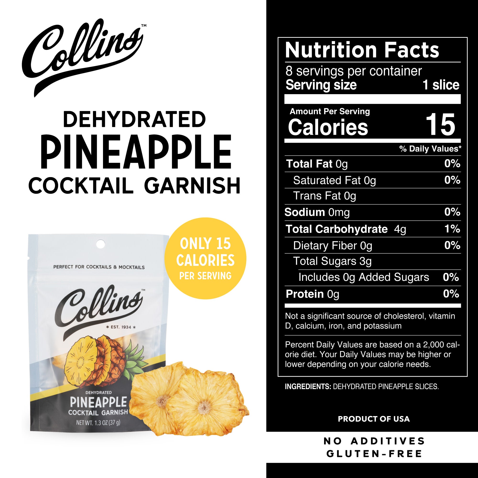 Dehydrated Pineapple Slices for Cocktails - 1.3 oz Dried Pineapple Garnish for Drinks, Mocktails & Desserts - Perfect for Home Bars, Party Decor & Baking