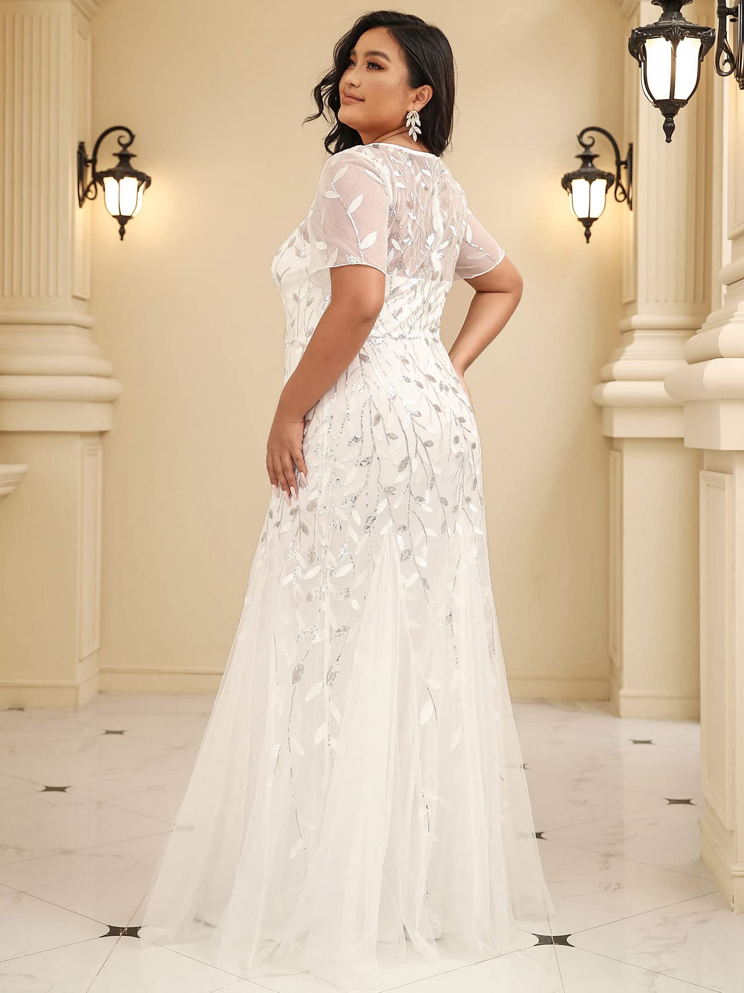 Ever-Pretty Women's Plus Size Embroidery Sequin Short Sleeve Bodycon Maxi Formal Dress 07707-PZUSA | Elegant Evening Gown for Prom, Wedding Guest, Cocktail Party & Special Occasions