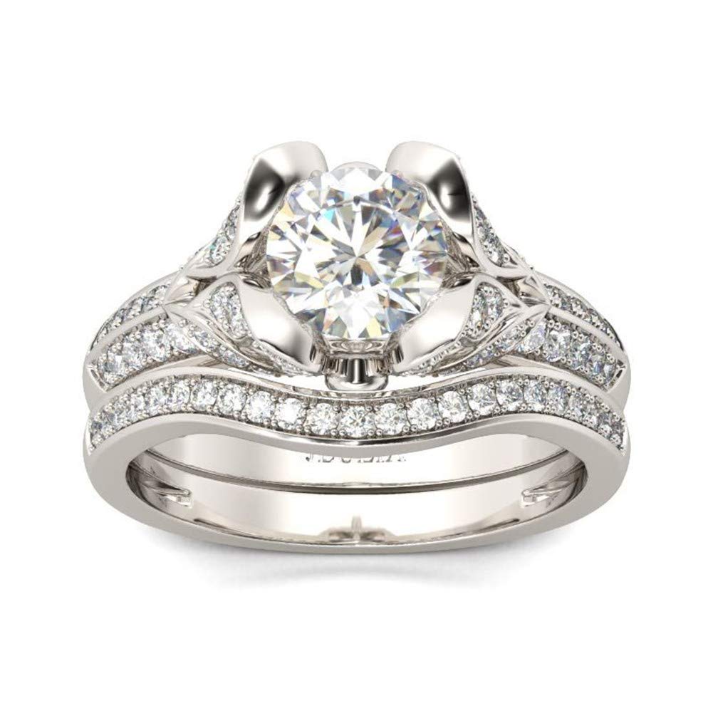 Jeulia Sterling Silver Round Cut Tulip Flower Bridal Ring Set - Cubic Zirconia Simulated Diamond Engagement & Wedding Promise Rings with Jewelry Box | Perfect for Proposals, Anniversaries, Valentine's Day Gifts