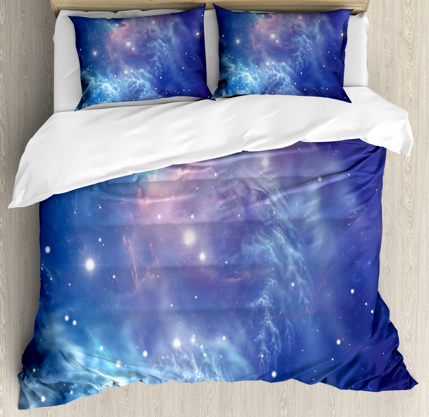 Ambesonne Outer Space Duvet Cover Set - Galaxy Nebula Star Cluster Astronomy Design Bedding (2 Duvet Covers + 4 Pillowcases) King Size 2-Pack in Purple & Navy - Perfect for Astronomy Lovers' Bedroom Decor